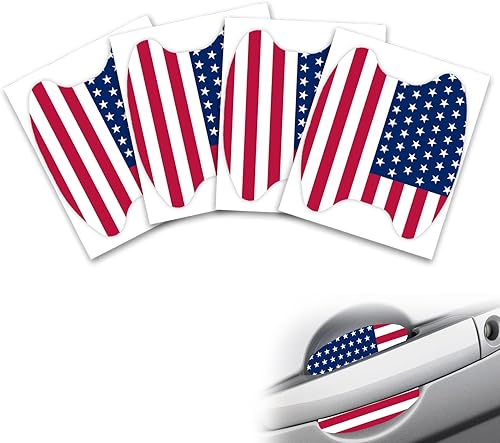 beypovk 4 calcomanías para manija de puerta de automóvil, bandera estadounidense, antiarañazos, protector de taza de puerta de automóvil, película