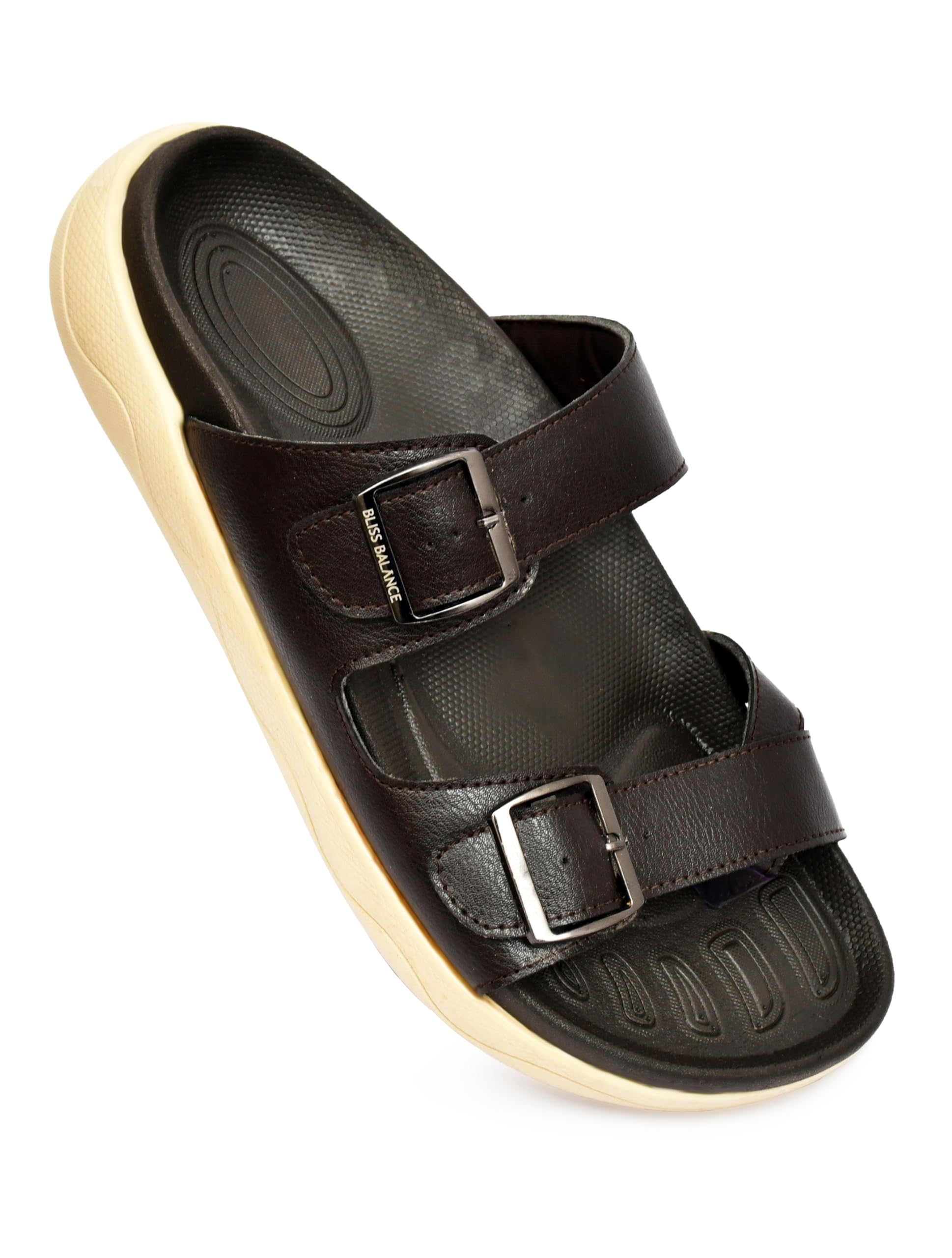 bliss balance Premium Adjustable Buckle Strap Criss-Cross Classic Slip-On Sandals|Comfortable & Lightweight Chappal Waterproof Anti-Skid EVA Sole Stylish Sliders All-Day Comfort for Men1040DKBR UK-8-picture-29