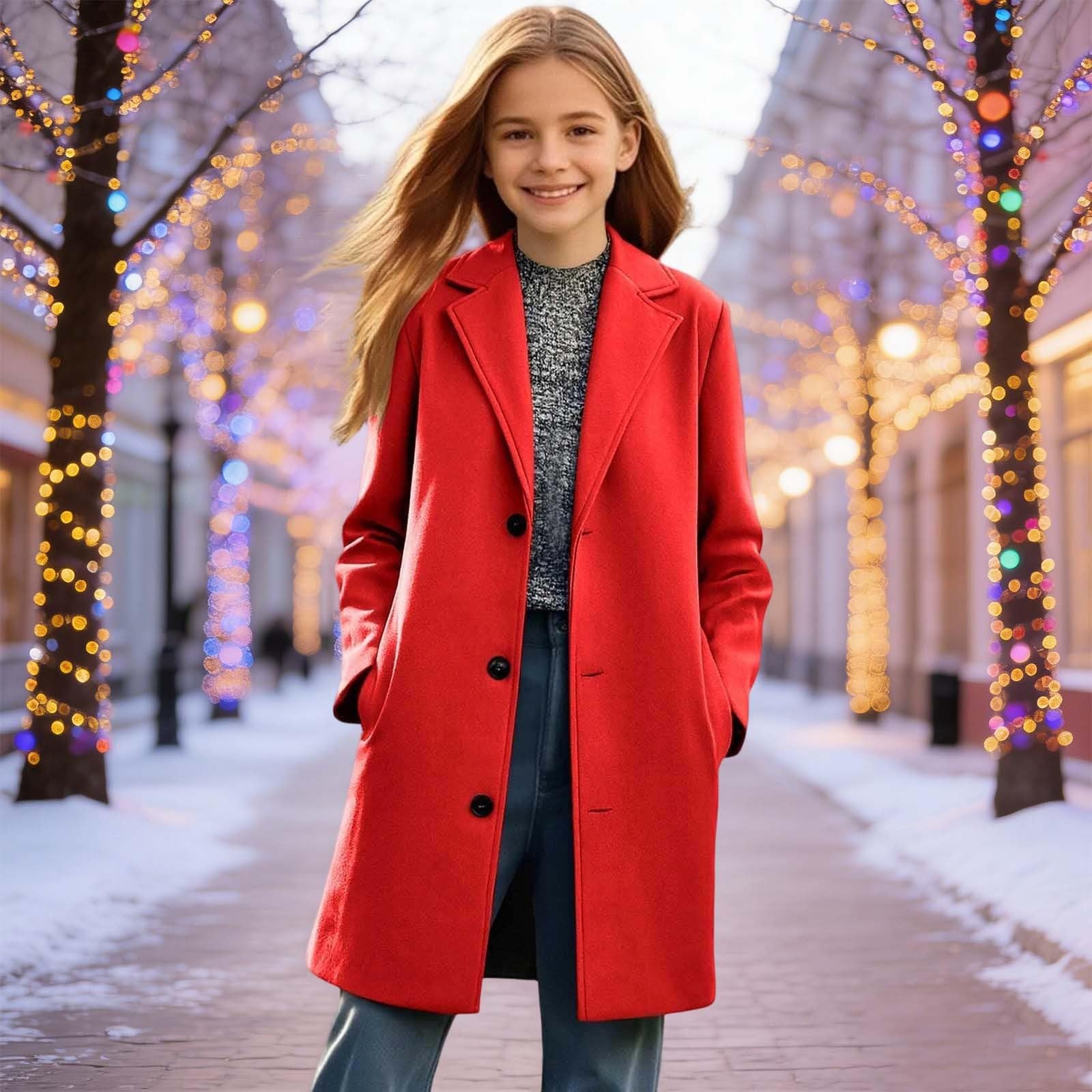 Abrigo Larga para Niñas y Niños,Abrigos de Lana Manga Larga de Cuello de Muesca con Botones Elegante Cálido Cómodo Gabardina con Bolsillos para Otoño e Invierno Ropa Adolescente 5-14 Años
