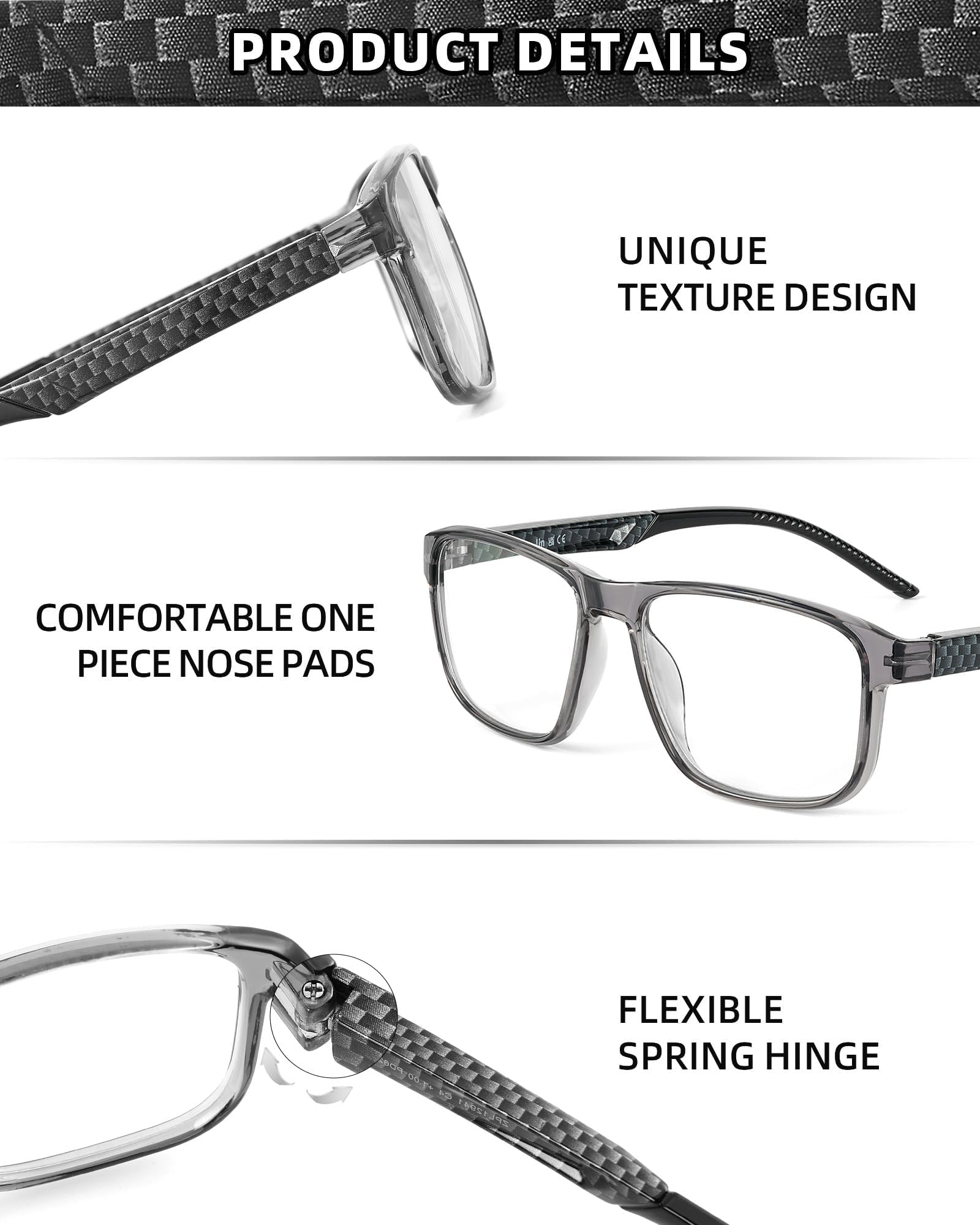 JM Gafas de Lectura Hombre con Bisagra Spring, Rectangular Gafas Luz Azul CláSico Gafas Presbicia 4 Paquetes