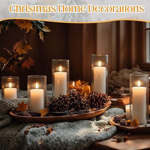 Miniatura 7 de 12 velas de pilar y portavelas de vidrio acanalado, soportes altos para velas de pilar, jarrones acanalados transparentes para bodas, centros de