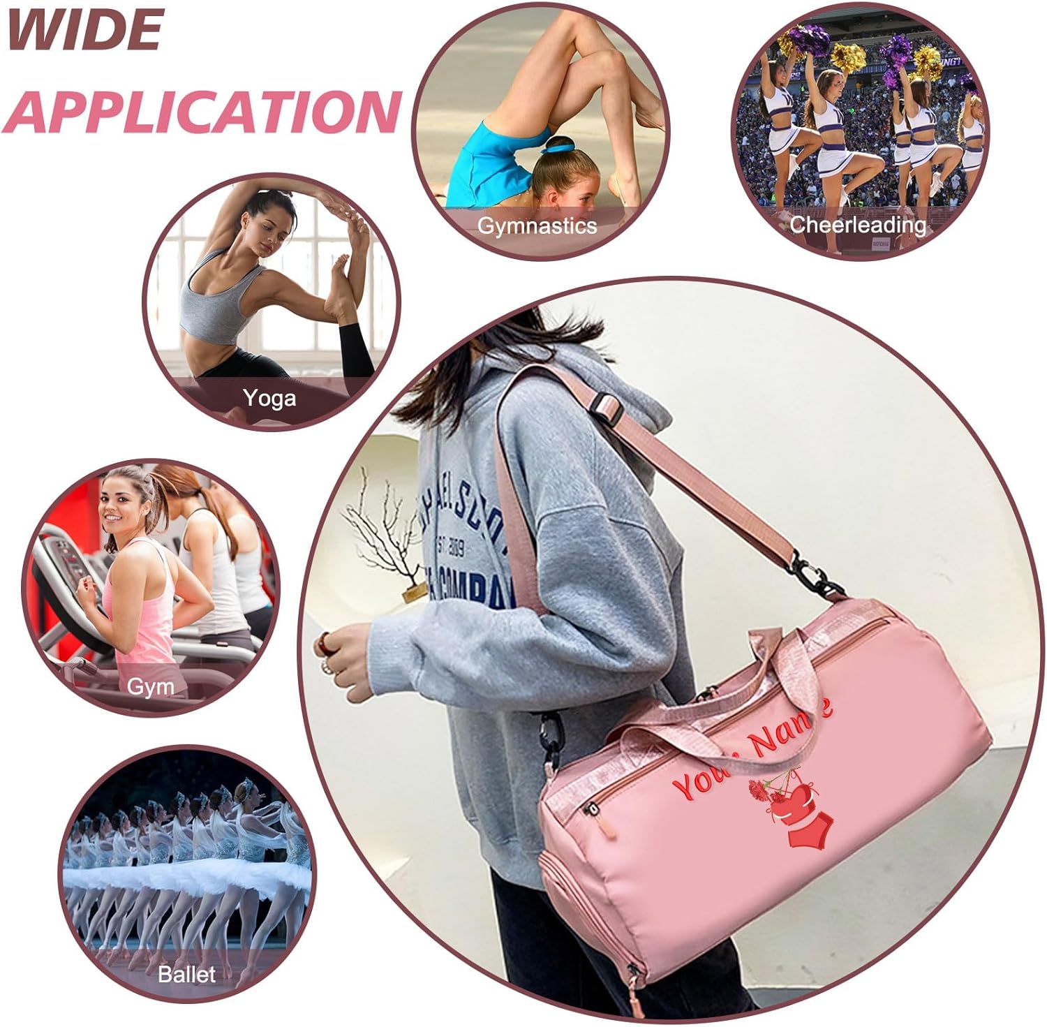 Personalized Duffle Bag with Name Photo, Custom Duffle Gym Bags with Wet Dry Pockets & Shoe for Dance Sport Travel, Personalized Gym Bag for Women Men