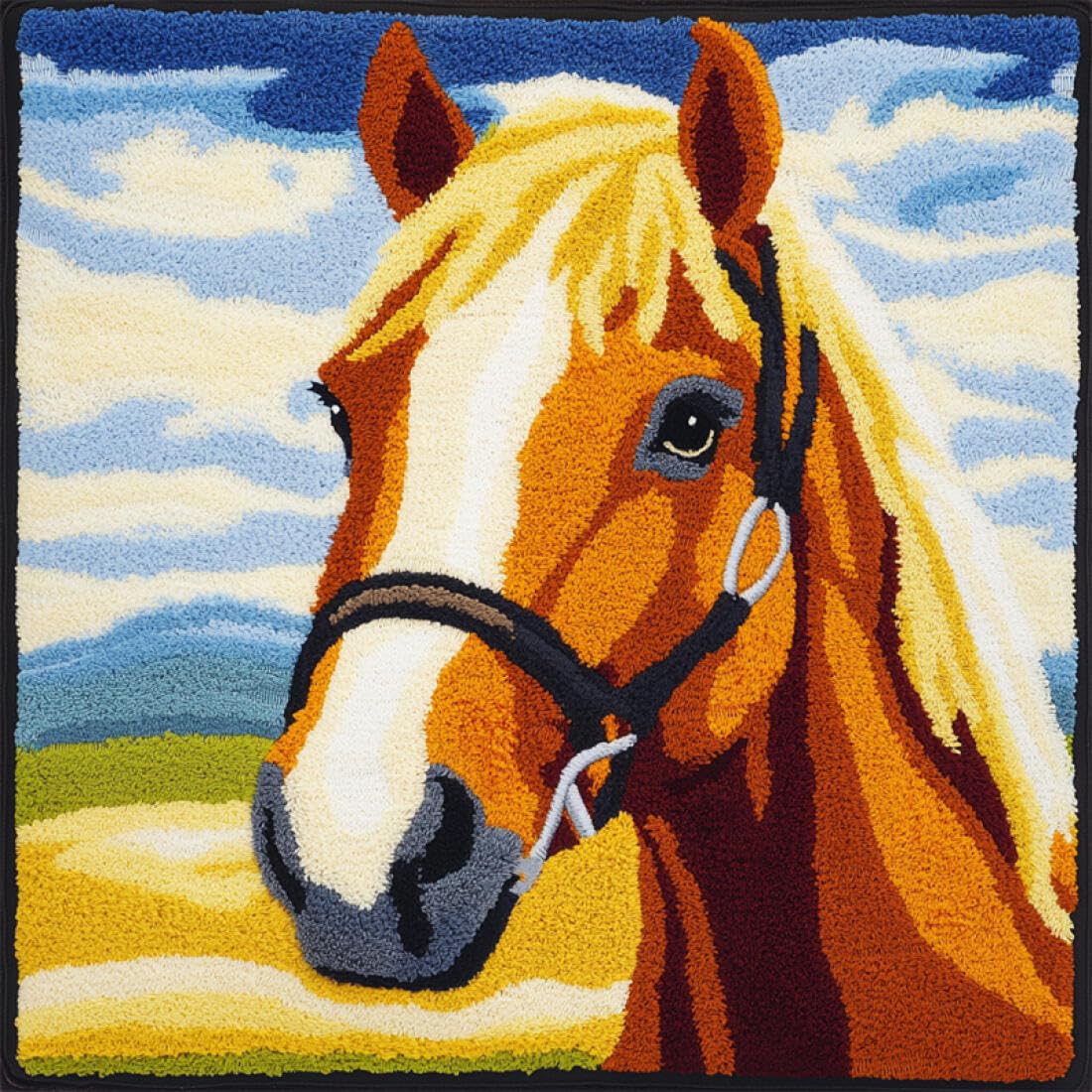 Kitquiver Animal Latch Hook Craft Kits Horse DIY Latch Hook Rug Kit for Beginners Embroidery Cushion Canvasfor Adult Beginners 17x17In