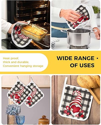 Miniatura 5 de 2 Packs Valentine's Buffalo Pot Holders Sets for Kitchen,Oven Pan Plate Bowl Pads Heat Proof Mat with Hanging Loop,Terry Cloth Potholders Soft Grip