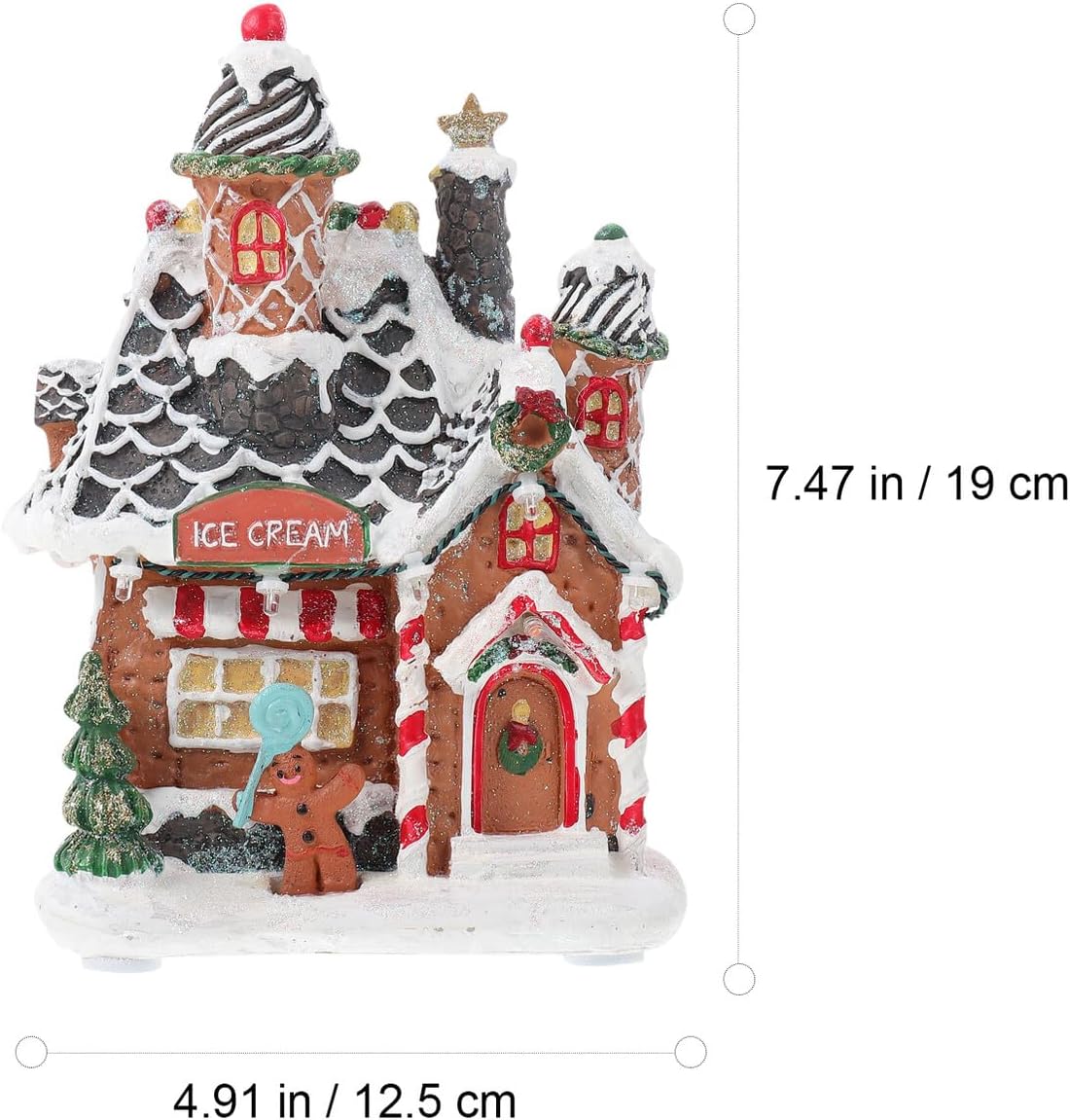 Luminous Resin Gingerbread House Christmas Ornament with LED Lights, Xmas Desktop Glowing Decor for Winter Village Display and Holiday Home Decoration