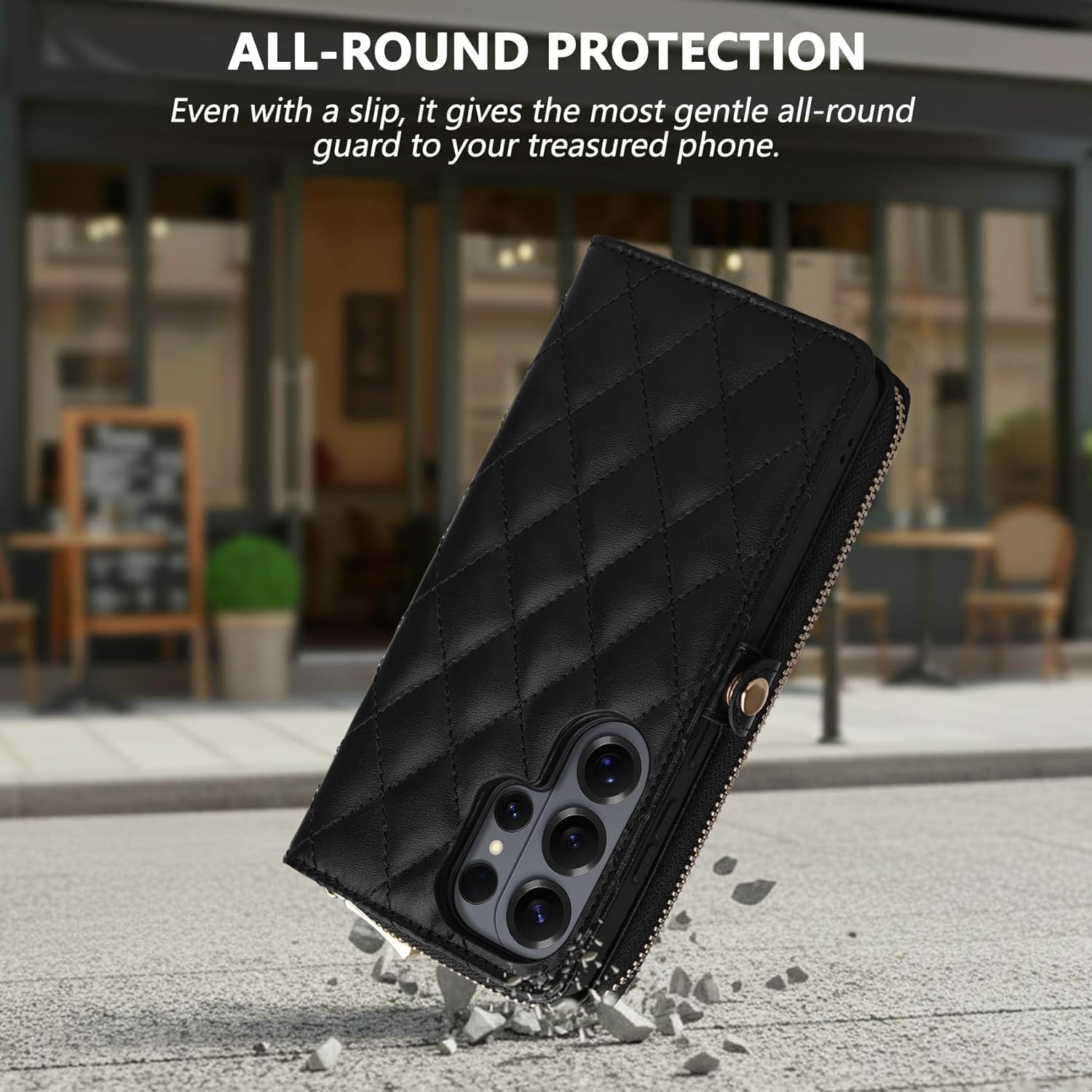 Rssviss Crossbody Case for Samsung Galaxy S26 Ultra Case Wallet, RFID Blocking Leather with Card Holder Kickstand, Handbag Zipper Flip Cover with Wrist Strap for S26 Ultra 6.9" Men Women, Black