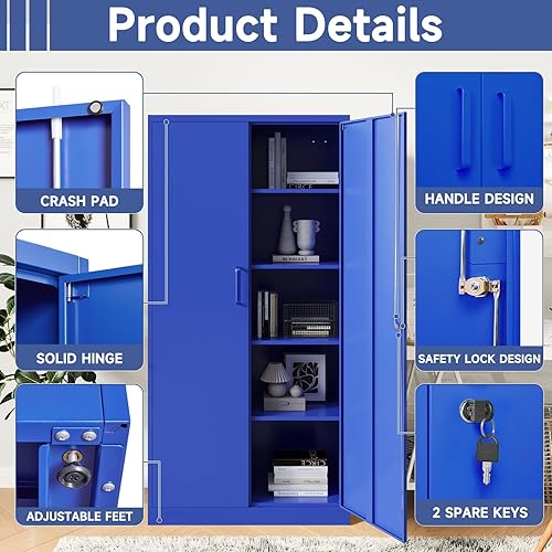 Miniatura 5 de Vitrina con puertas de cristal, vitrina para coleccionables, vitrina Curio con 4 estantes ajustables, vitrina de vidrio de 71 pulgadas para sala de