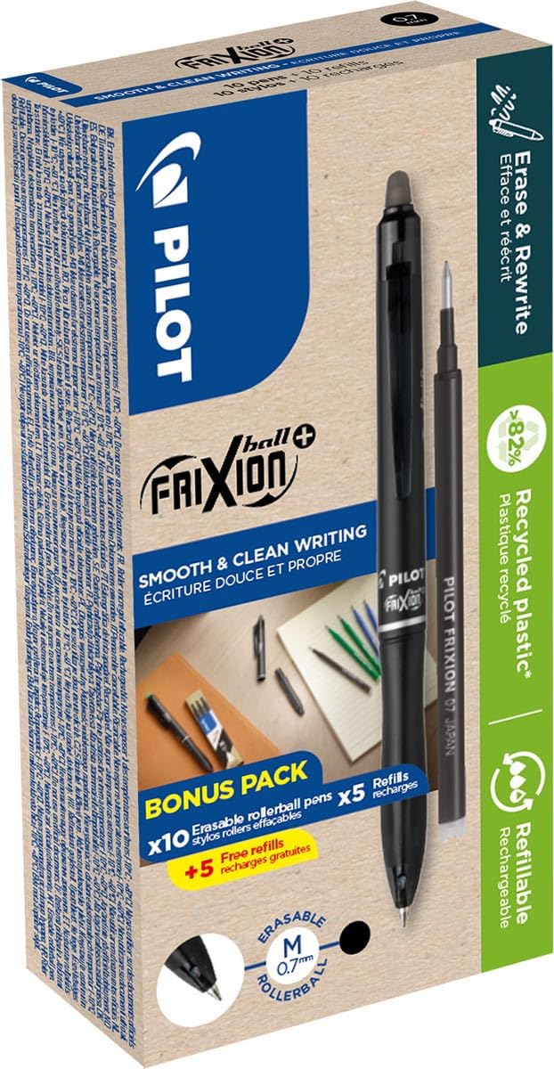 PILOT FriXion Ball 07 Plus Pack of 10 Pens + Refills
