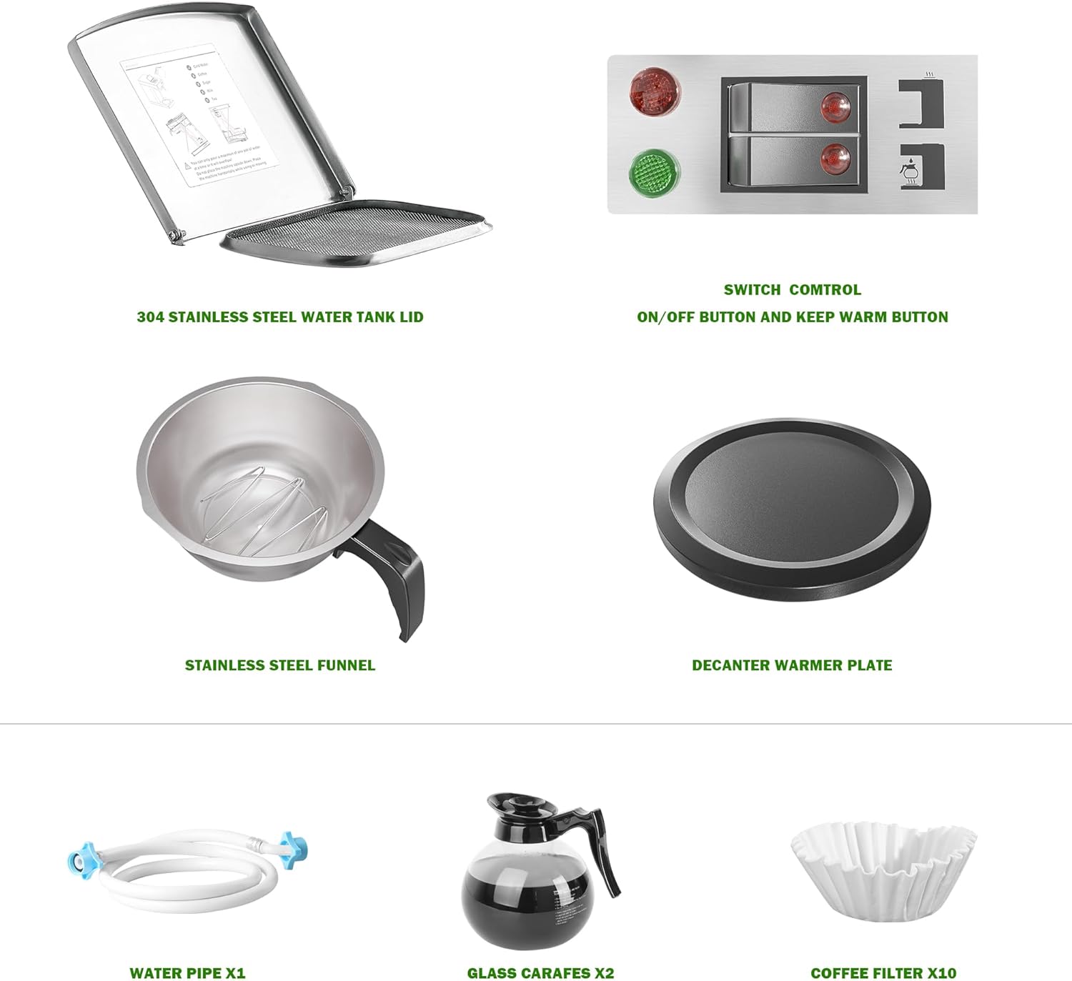 12-Cup Commercial Coffee Maker with Water Line 1.8L Auto-Filling Drip Coffee Maker Machine with 2 Glass Carafes and 2 Warmers Stainless Steel Pour over Coffee Brewer for Restaurant Office cafe