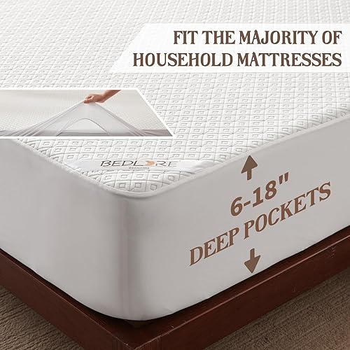 Miniatura 5 de BEDLORE Protector de colchón Queen, funda de colchón impermeable y silenciosa con bolsillo profundo para colchones de 6 a 18 pulgadas, protector de