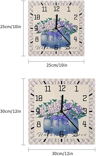Miniatura 7 de Purple Florals Vase Wooden Wall Clock Silent Non Ticking, Retro Farmhouse Purple Buffalo Plaid Square Wall Clock Battery Operated, Decor Clock for