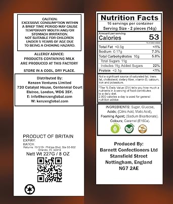 Barnetts - Mega Sour Candy Cola 227g (1/2lb) - Trendy Sweet Bags - Traditionally Handmade Sweets - Sour Coating Lasts 20 Seconds - Candies for Party Bag, Gift Hamper, or Hamper Box