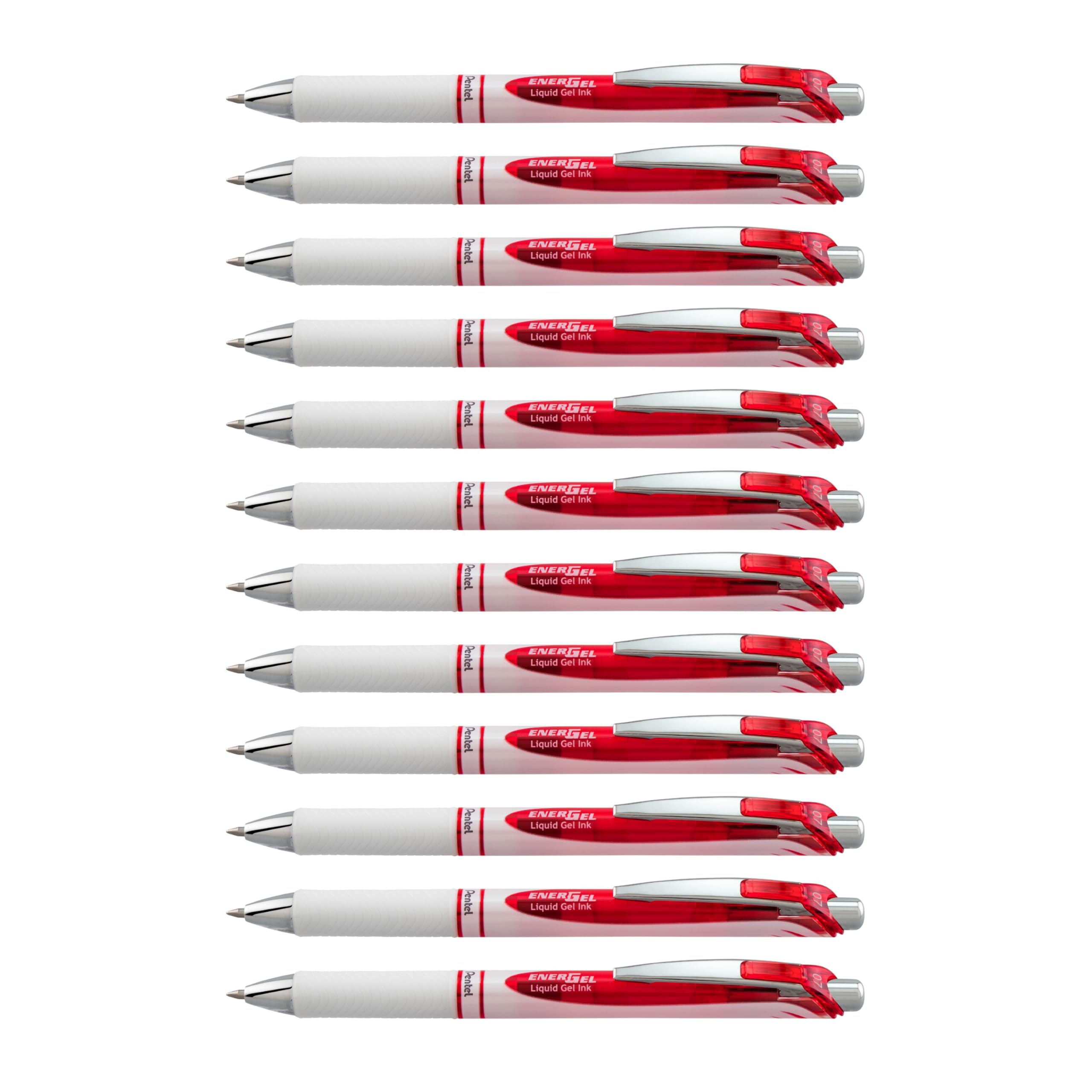 Pentel EnerGel RTX Pearl BL77PW-B Lot de 12 stylos à encre gel liquide rétractable, pointe métallique, 0,7 mm, ligne moyenne, encre rouge