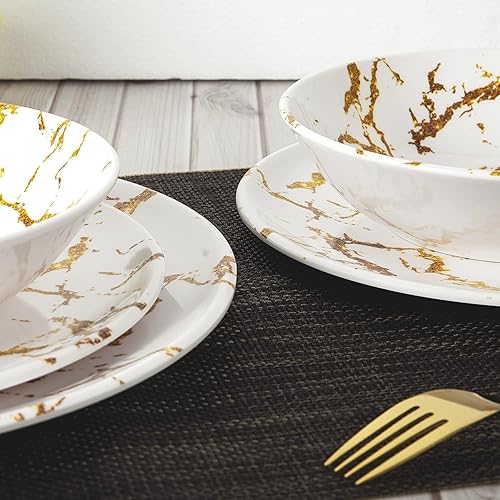 Miniatura 10 de Juego de vajilla cuadrada de melamina de 12 piezas para 4 platos y cuencos de color rojo profundo para parrilla de interiorexterior, fiesta de