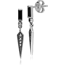 Gemondo USA Sterling Silver Black Spinel & Marcasite Dangle Earrings