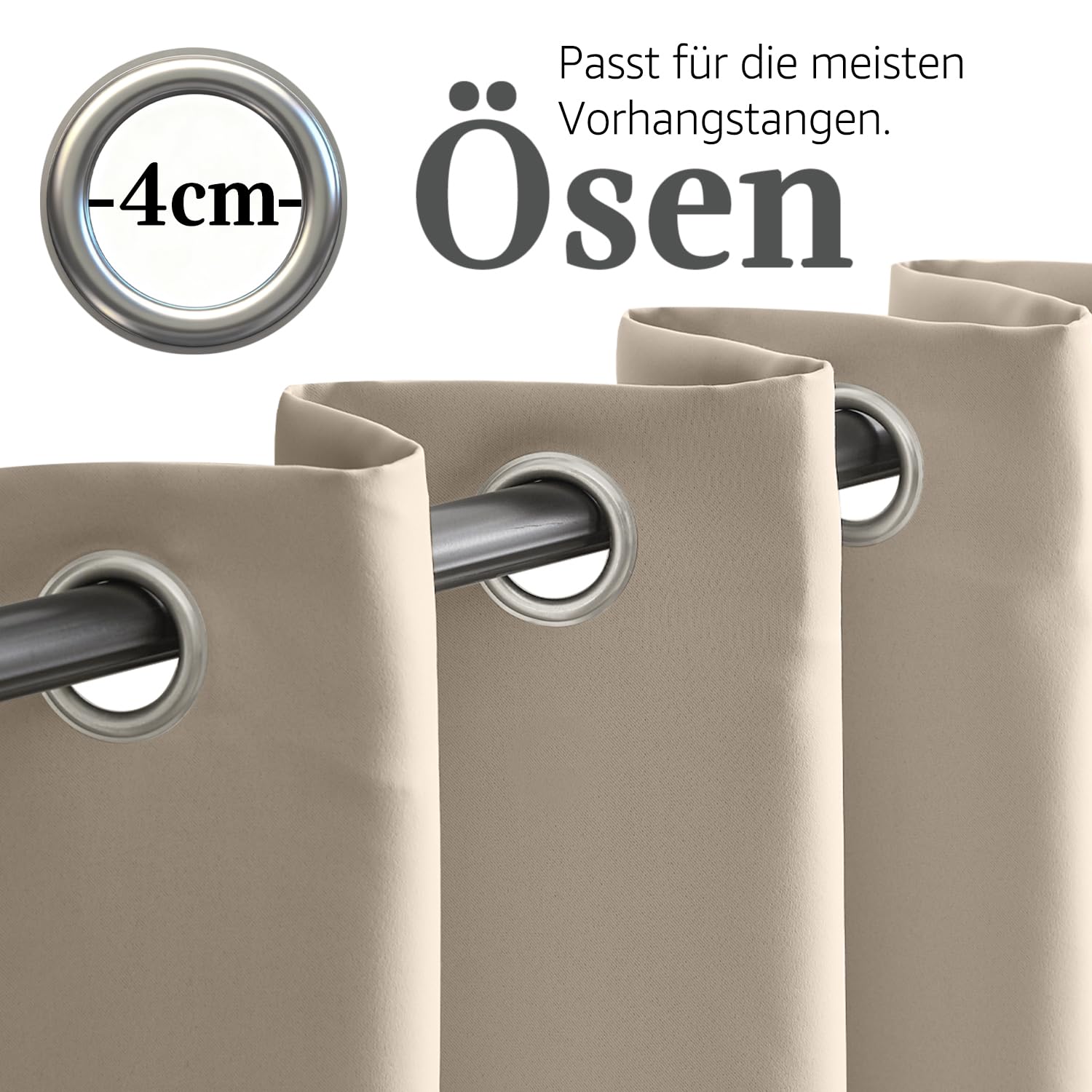 Vangao Rideau Occultant avec Oeillets Salon Fenetre Chambre Rideaux Thermiques avec Œillets 140L x 175H cm Lot de 2 Passe Tringle Opaque Moderne Interieur Anti-Bruit et UV, Beige