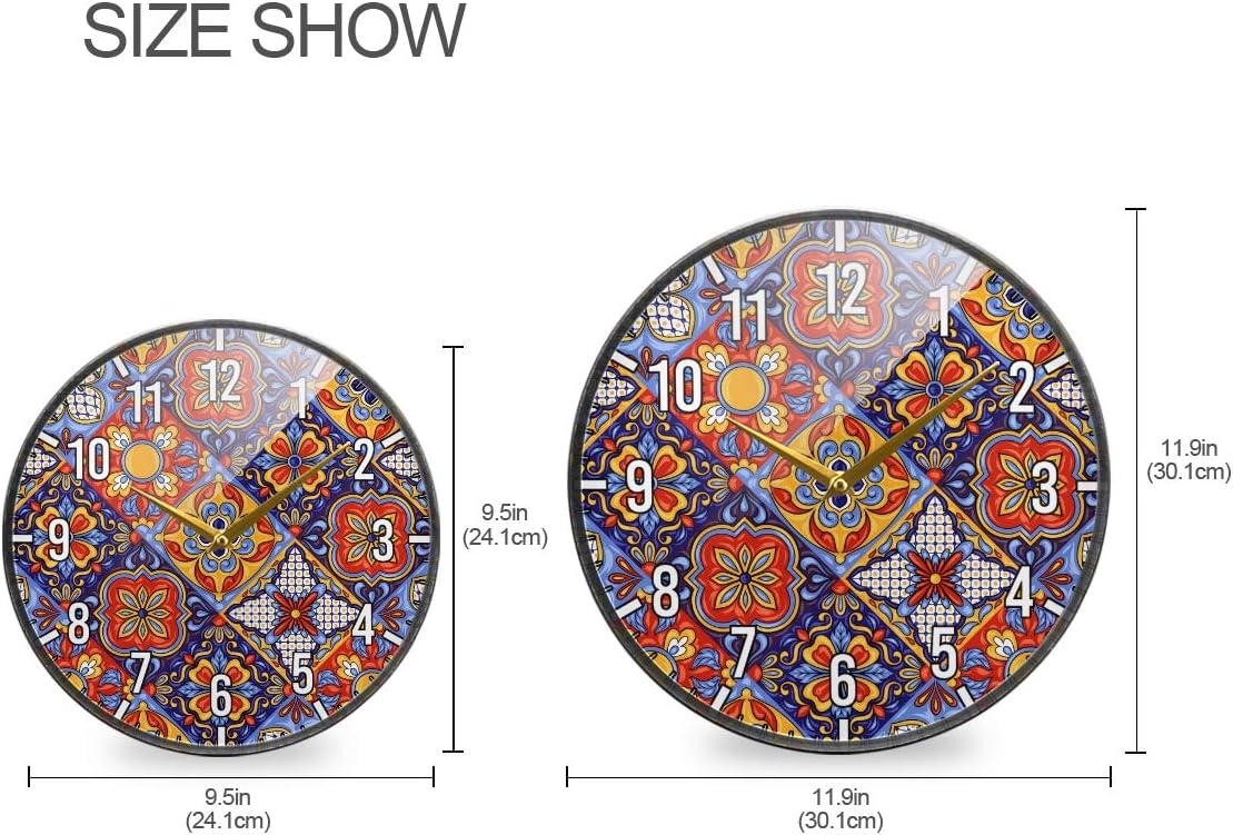 Blueangle Mexican Ceramic Tile Pattern Wall Clock for Living Room Bedroom Office Home Decorations (12 Inch)