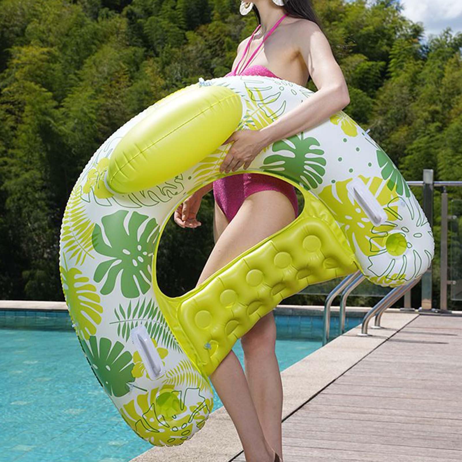 Letto Gonfiabile Galleggiante In Acqua, Sedia A U Con Maniglie, Lettino Per Zattera Da Nuoto Con Parasole Rimovibile A Doppio Strato, Sedia Da Piscina Per Nuoto Galleggiante Con Portabicchieri