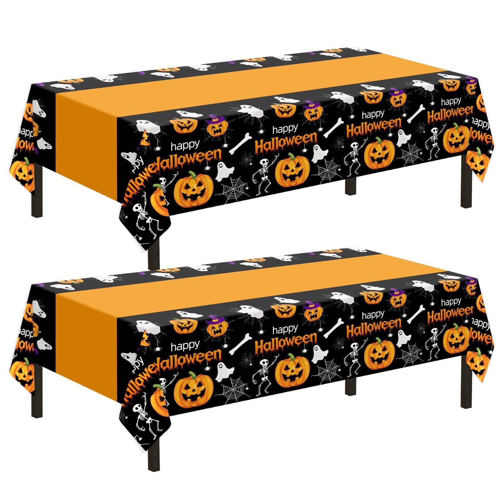 Childom 2 Pack Halloween Tablecloth,Halloween Decorations 54x108 Inch Disposable Plastic Table Cover for Rectangle,Pumpkin Spider Web Ghost Table