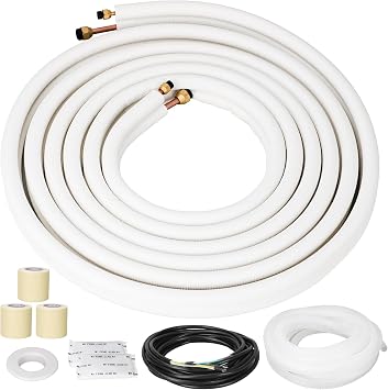 25 Ft Mini Split Line Set Air Conditioning Copper Tubing Pipe Extension 1/4" & 3/8" PE Thickened for AC and Heating 9000BTU