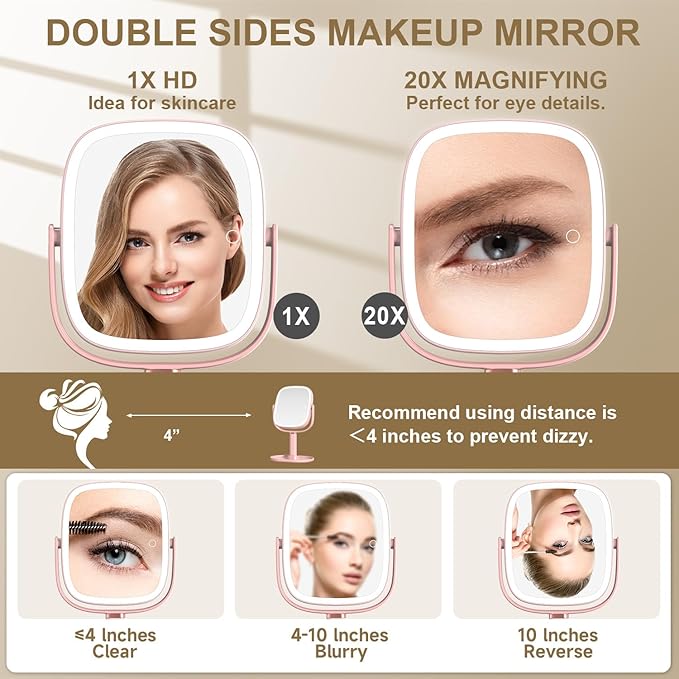 Espejo de Maquillaje Mocado con Luces LED, 1X/20X, Base Ajustable miniatura 4