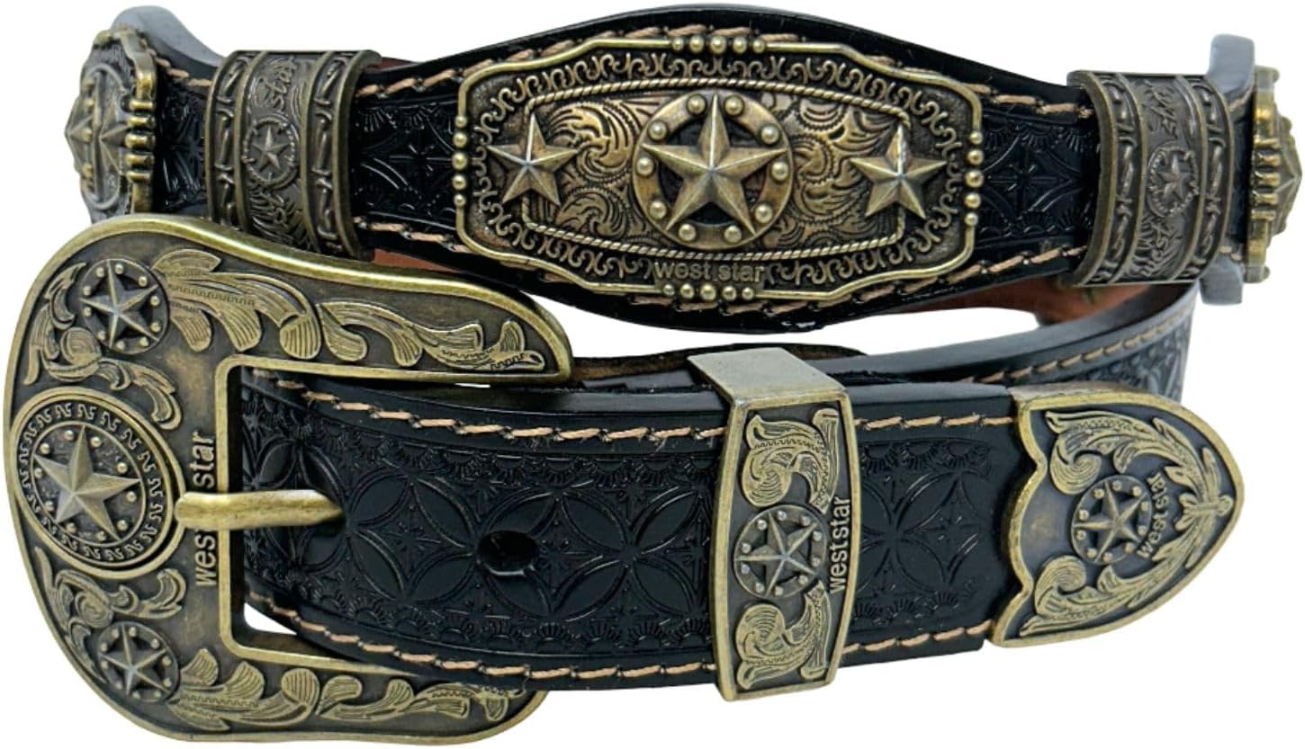 Cowboy Western Belt for Men - Leather Cowboy Belt for Men - Black