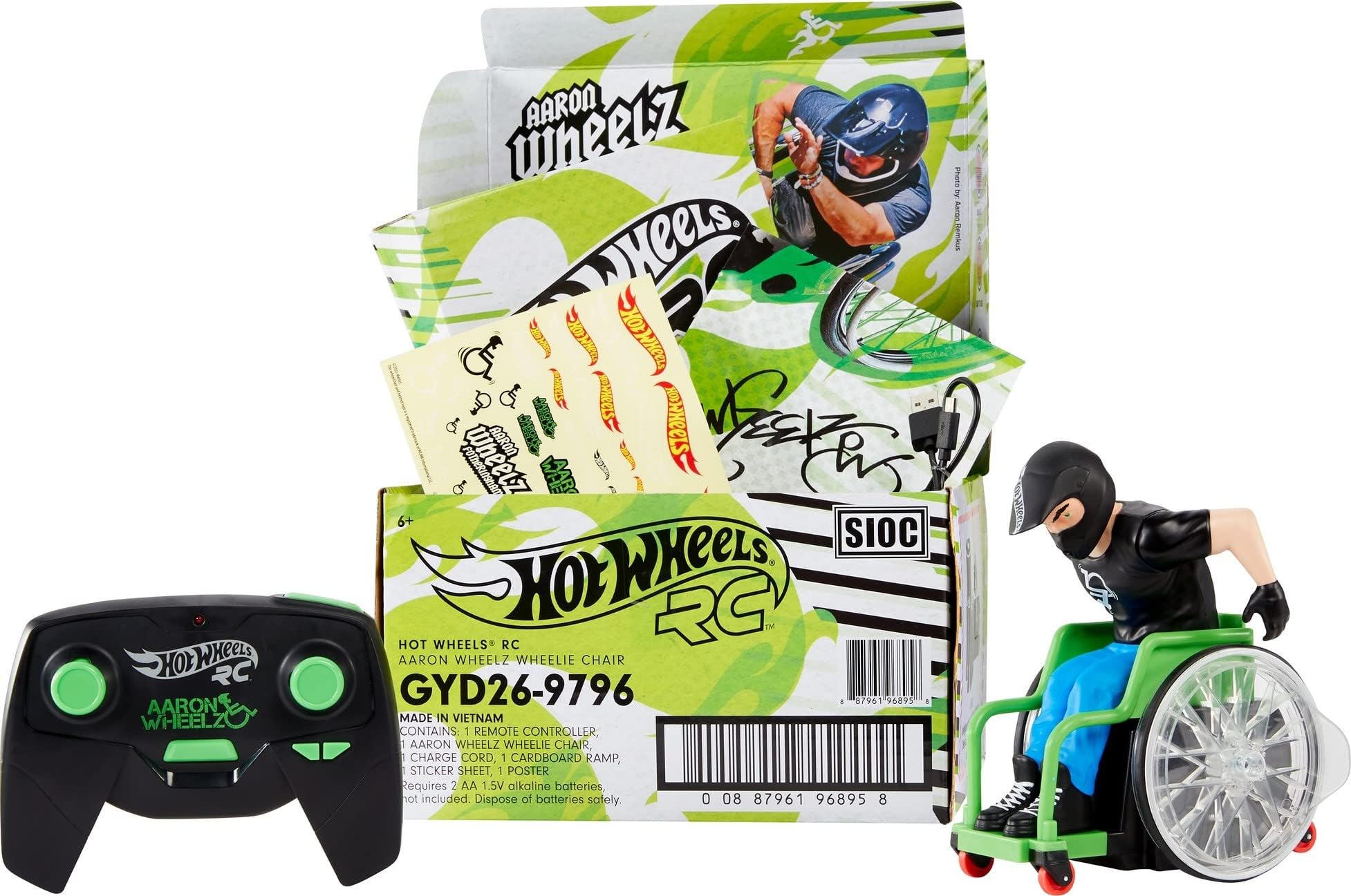 RC Aaron Wheelz Wheelie Chair, Remote-Control Wheelchair with Motocross Aaron "Wheelz" Fotheringham Figure