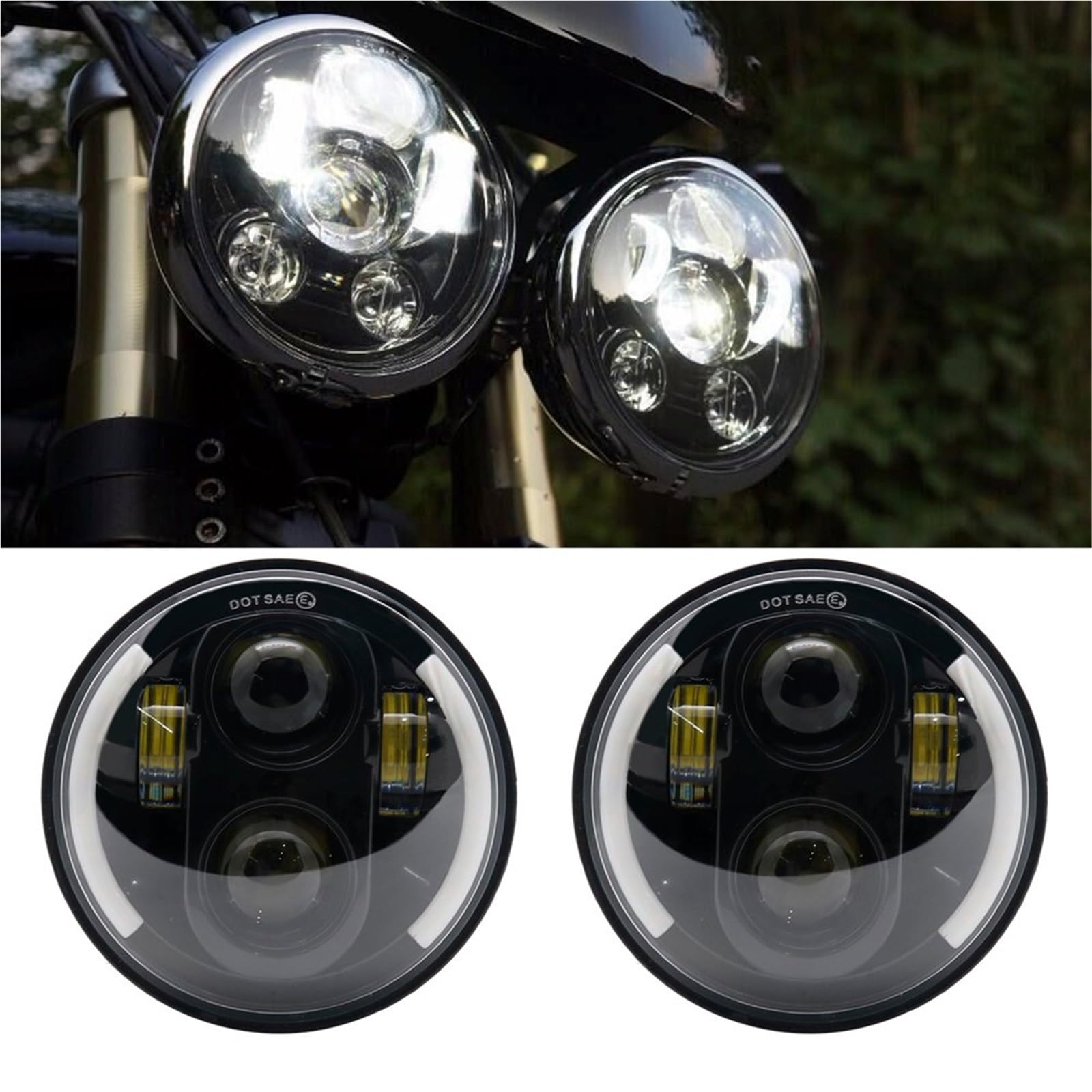 Faro Moto Per Speed ​​Triple Per Street Triple LED Fendinebbia | 2 fari a LED 5,75 pollici con fascio alto/basso Halo per 3 per Speed ​​Triple per Street Triple per proiettore Thunde 5 3/4"