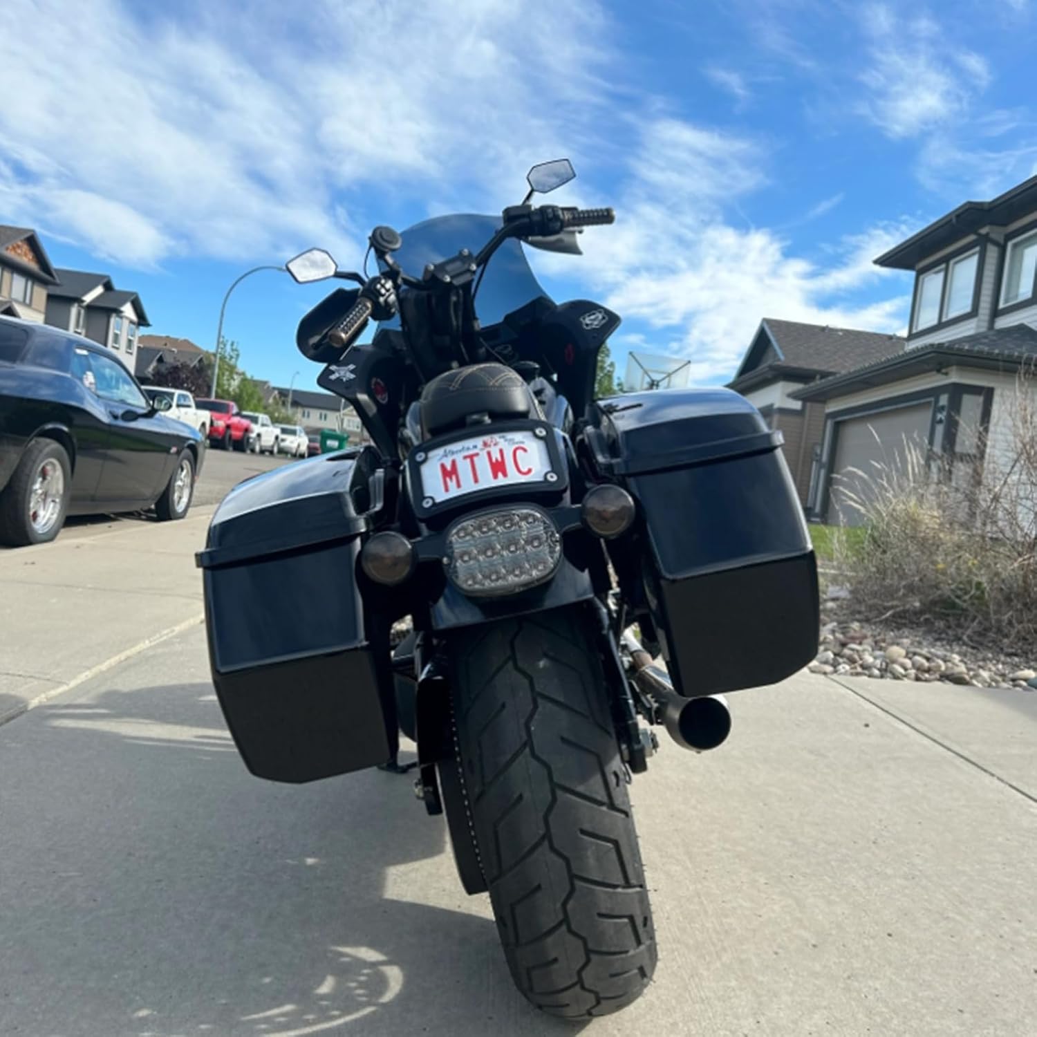Hard Saddlebags for Harley, Rebel Chopped Saddlebag, Vivid Black Saddle Bags Compatible with Harley 14+ Touring, Harley 18+ Softail Low Rider/S/ST