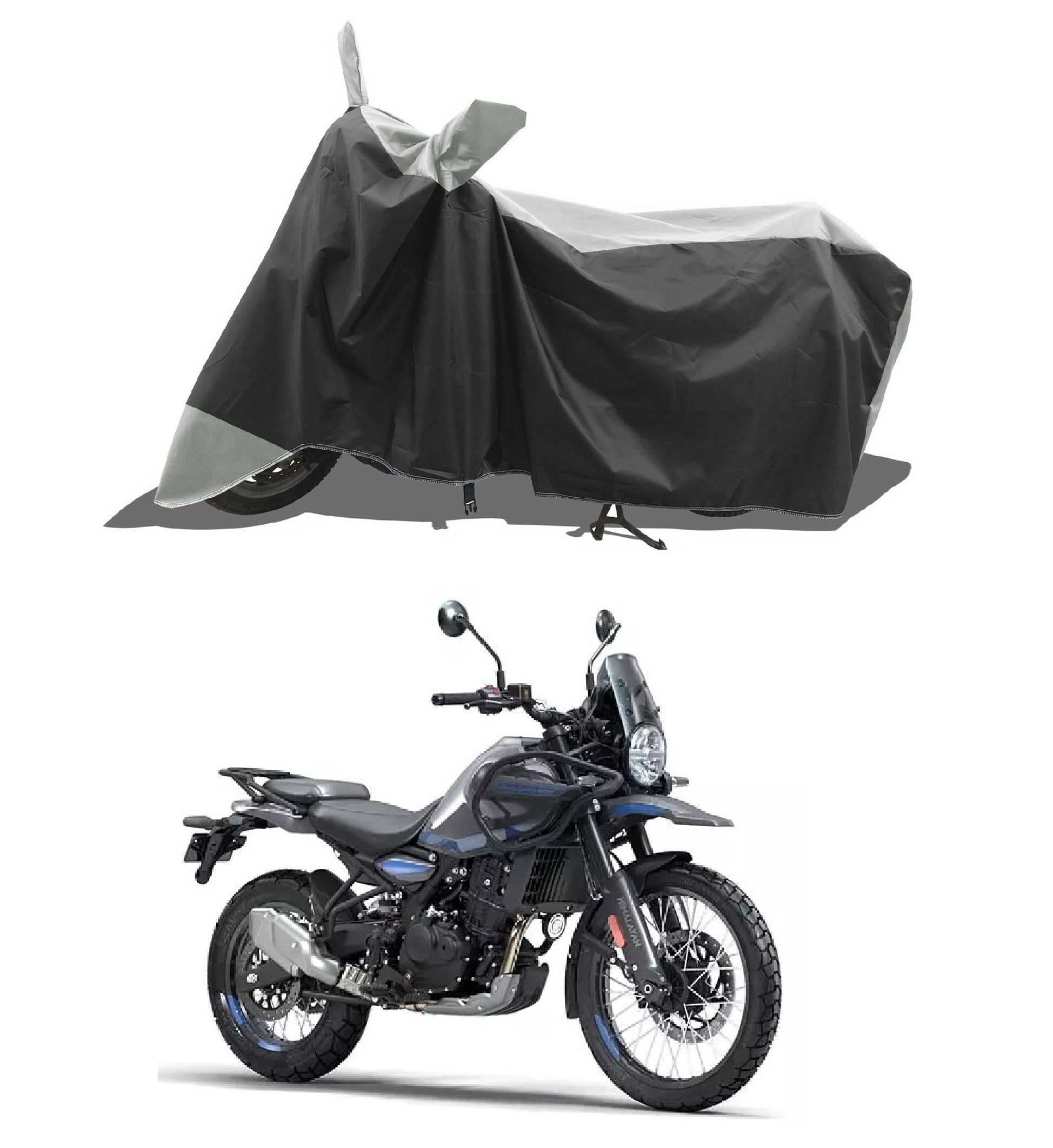 ROMEIZ - Scooty - Bike Cover for New RE Himalayan 450 Bike Cover with Water-Resistant and Dust Proof Premium 190T Fabric_White Stripe-image-25