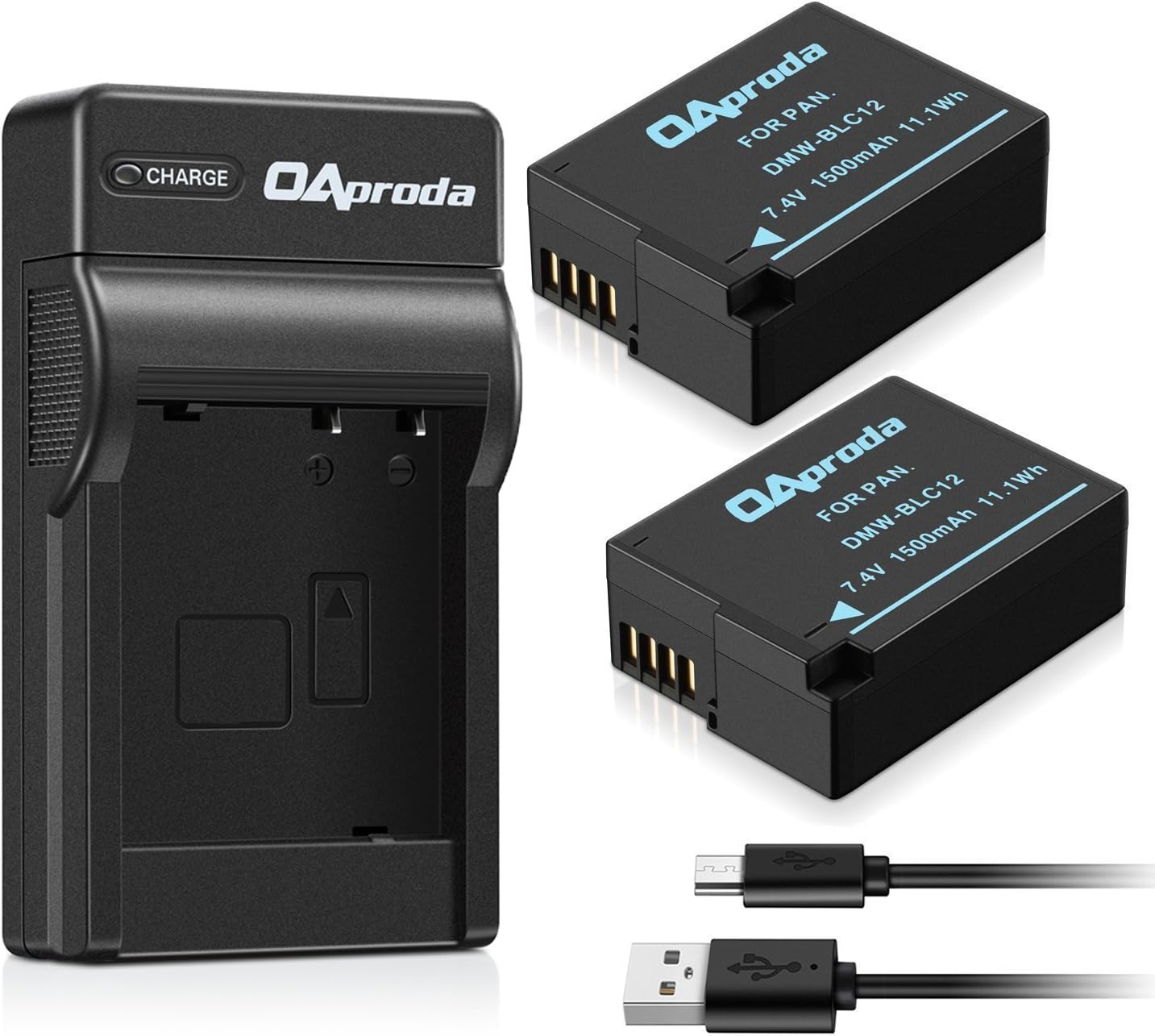 OAproda 2 Pack DMW-BLC12 Battery-Fully Decoded and Micro USB Charger for Panasonic Lumix DMC-FZ200,DMC-FZ300, DMC-FZ1000, DMC-G5, DMC-G6, DMC-G7, DMC-GX8, DMC-G85, DMC-GH2, DMW-BLC12E, DMW-BLC12PP