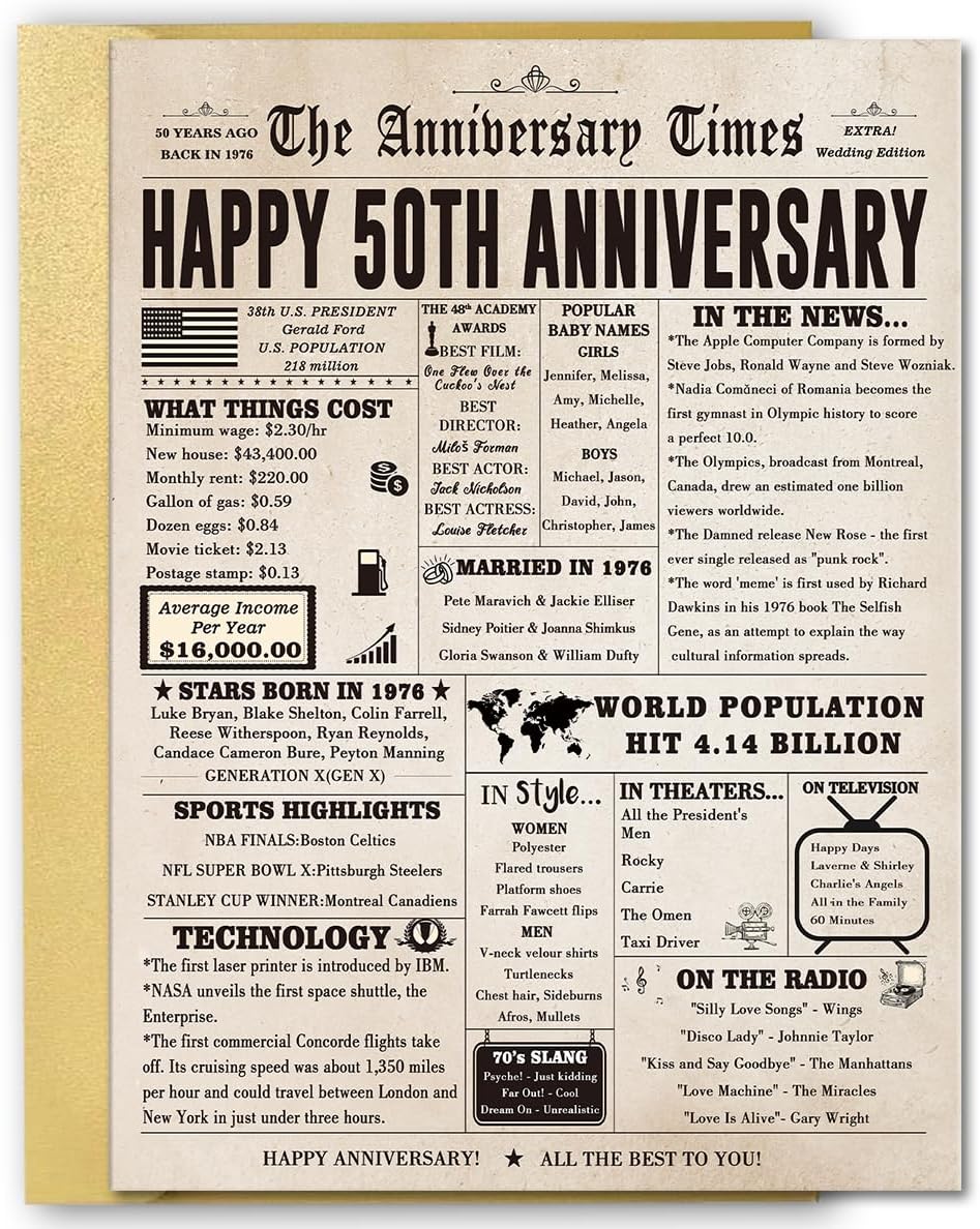 FANCYLUCKY Jumbo 50th Anniversary Card for Women Men, Funny 50th Wedding Anniversary Decorations for Mom Dad, Romantic 50 Year Anniversary Card Gift for Wife Husband, Golden Wedding Gift