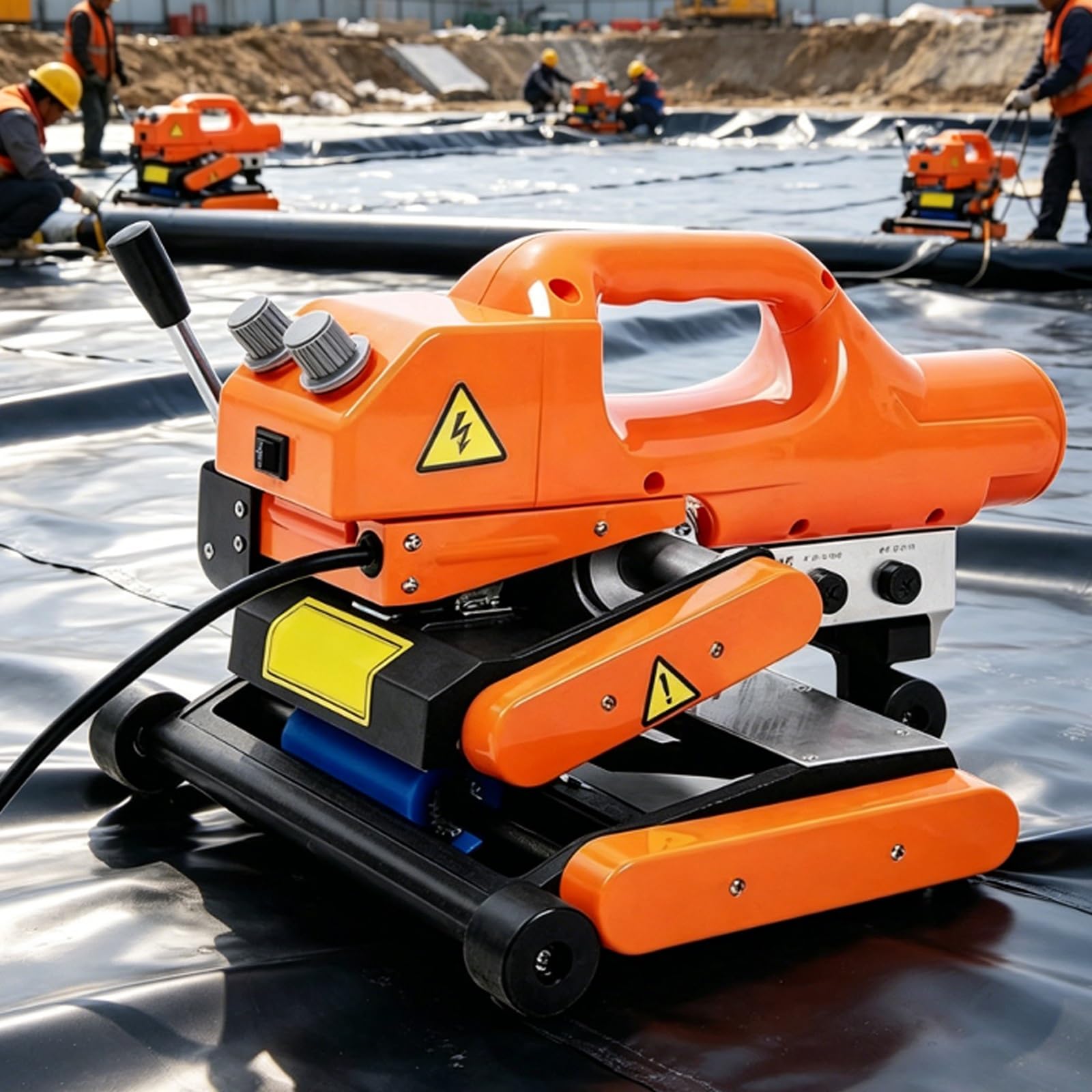 Troqullium Rubber Tire Welding Equipment For Geomembrane, Heating Temperature 0-450℃, With Aluminum Box & 2000W Hot Air Welding Gun, For Roof Construction And Other Waterproof Projects(,20Cm)