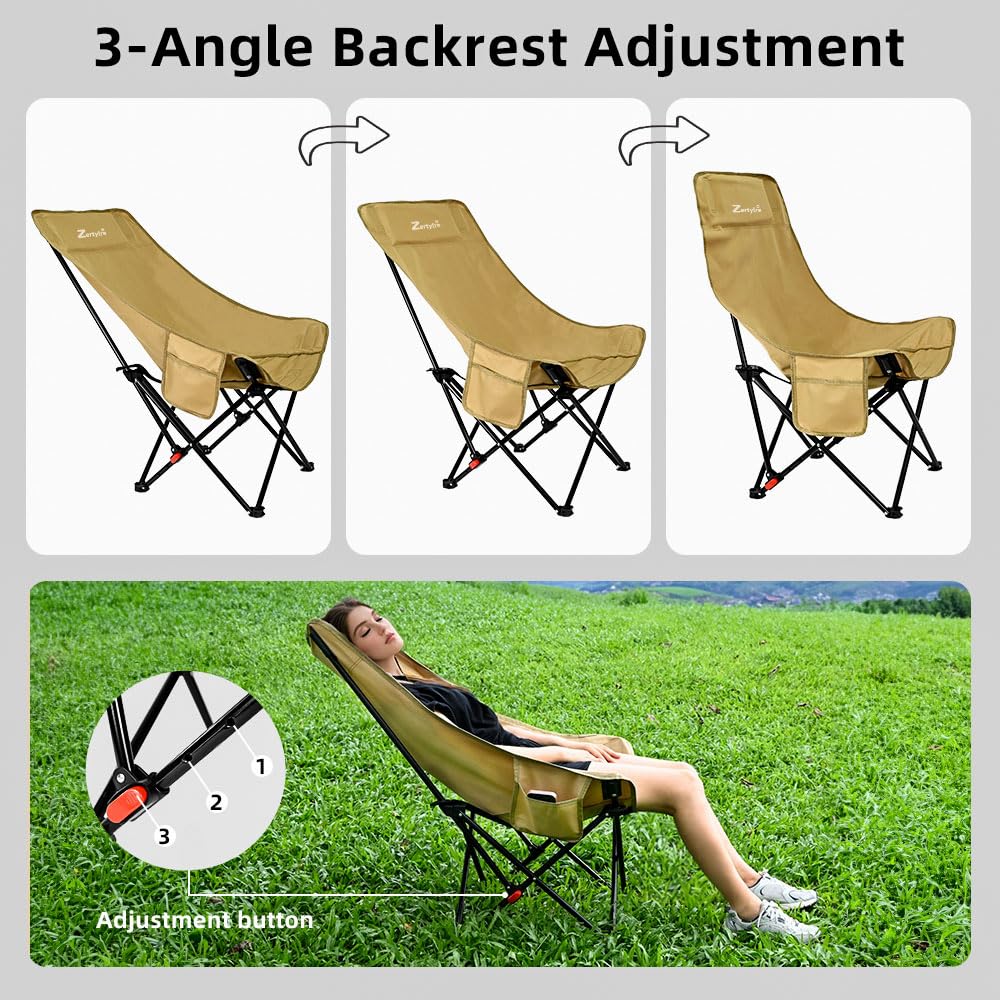 Zertylre Folding Camping Chair Set of 3, Portable Adjustable Camp Chairs & Black Table, Large Lawn Chair Portable for Adults Hiking, Fishing, Picnic, Outdoor BBQ, Travel, Sports, & Storage Bags