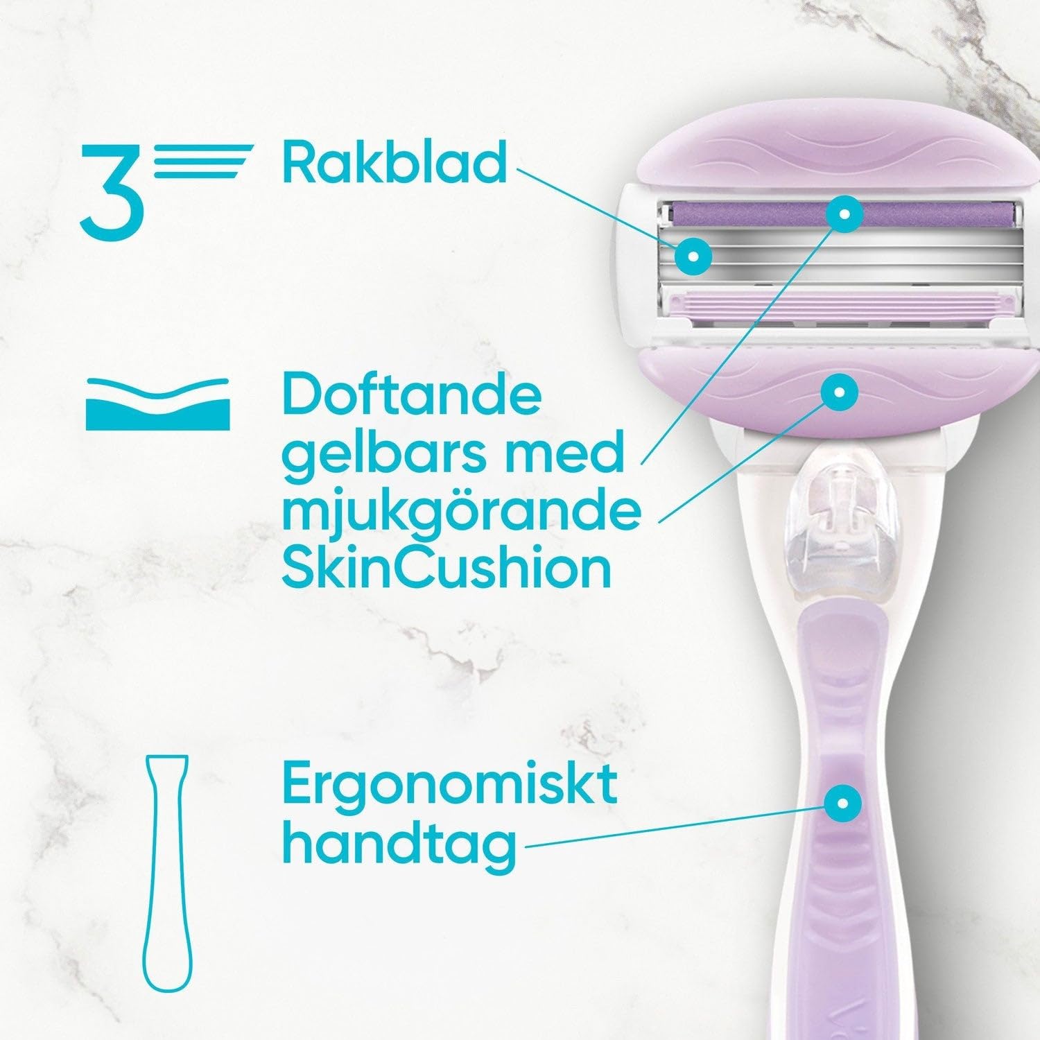 Venus Gillette ComfortGlide Breeze Maszynka do usuwania włosów, wymienna maszynka do usuwania włosów 1 części zamienne, metalowy uchwyt i uchwyt pod prysznic