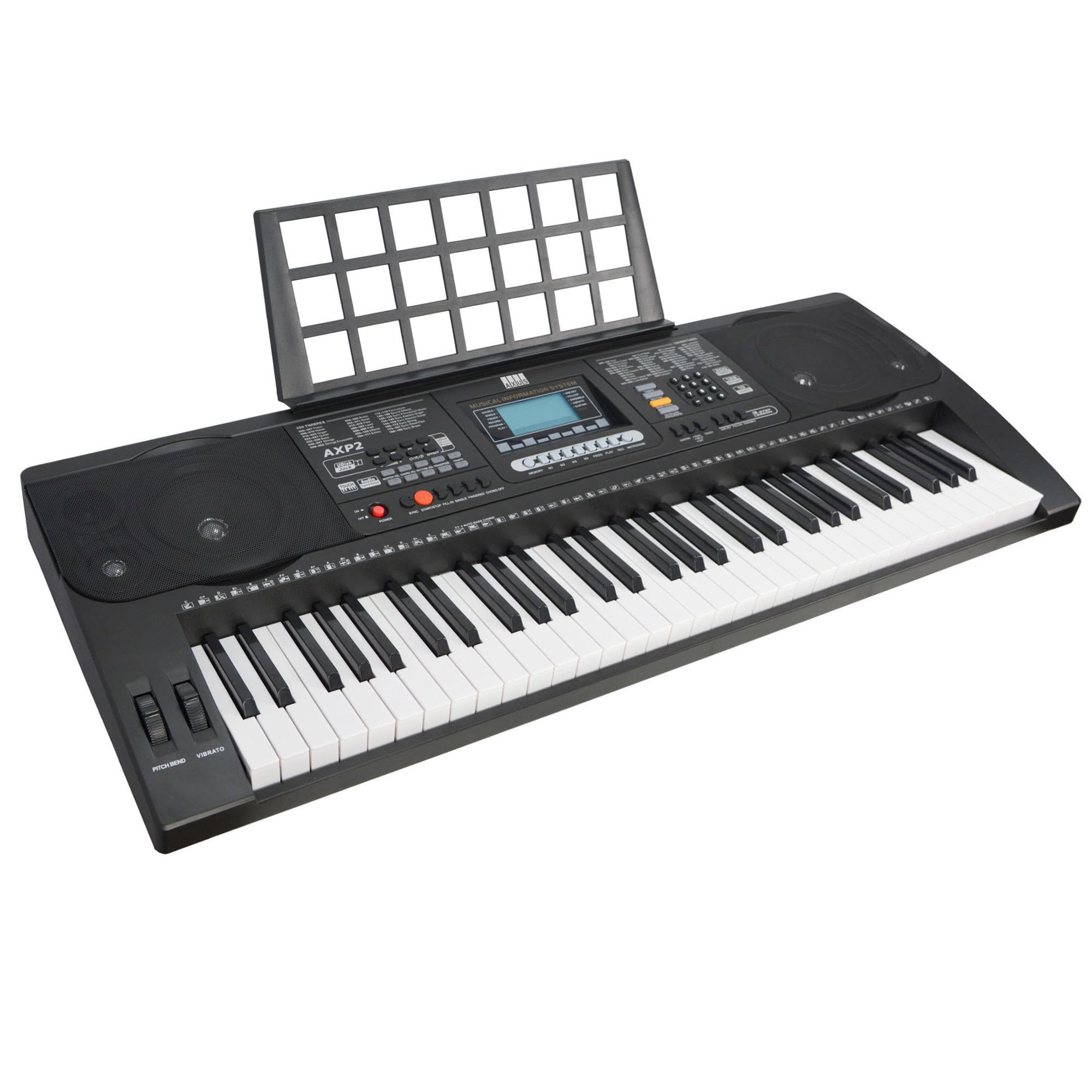 Axus AXP2 61 Key Beginner Touch Sensitive Electronic Keyboard Piano with Power Supply and Music Rest