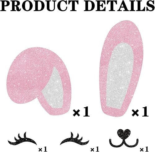Miniatura 3 de Decoración de orejas de conejo con purpurina rosa, suministros de decoración de pestañas, púas de nariz para temática de conejo de Pascua, feliz