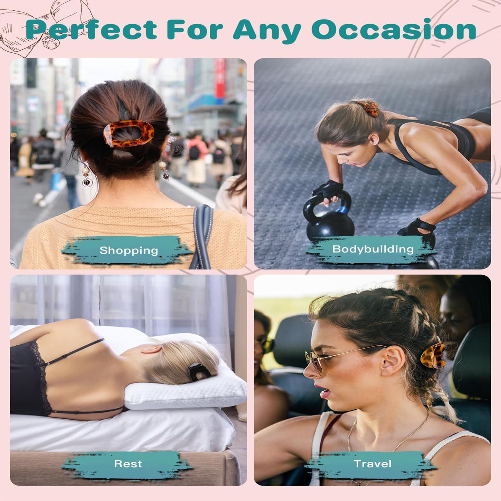 5PCS Flat Claw Clip, Flat Hair Clips for Women Fine Hair Leopard Print Oval - Image 4