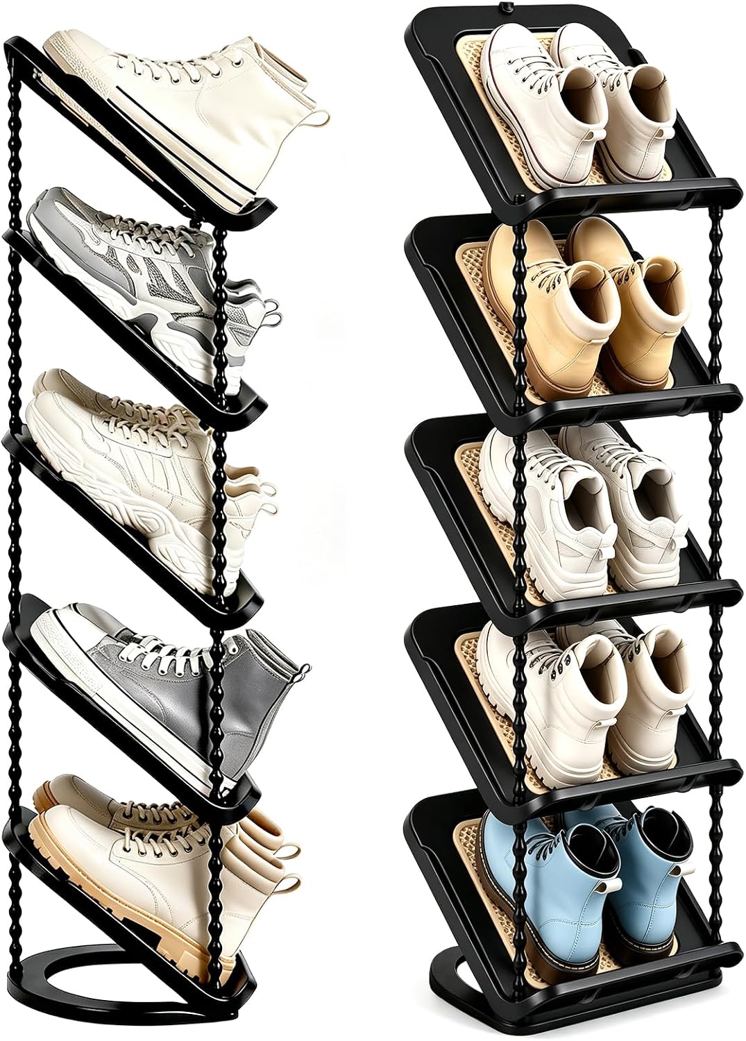 Slanted Narrow Shoe Rack 5 Tiers, Slim Depth Vertical Shoe Shelf - 1 Pack