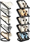 2 Pack Sloping Narrow Shoe Rack 5 Tiers - Free Standing Vertical Shoes Racks for Small Spaces and Corner, Shoe Storage Organizer for Entryway, Tall Slim Shoe Shelf Cabinet for Shoes and Boots