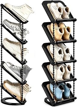 2 Pack Slanted Narrow Shoe Rack 5 Tiers, Slim Depth Vertical Shoe Shelf