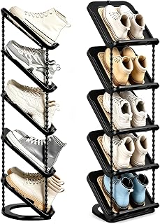 2 Pack Slanted Narrow Shoe Rack 5 Tiers, Slim Depth Vertical Shoe Shelf