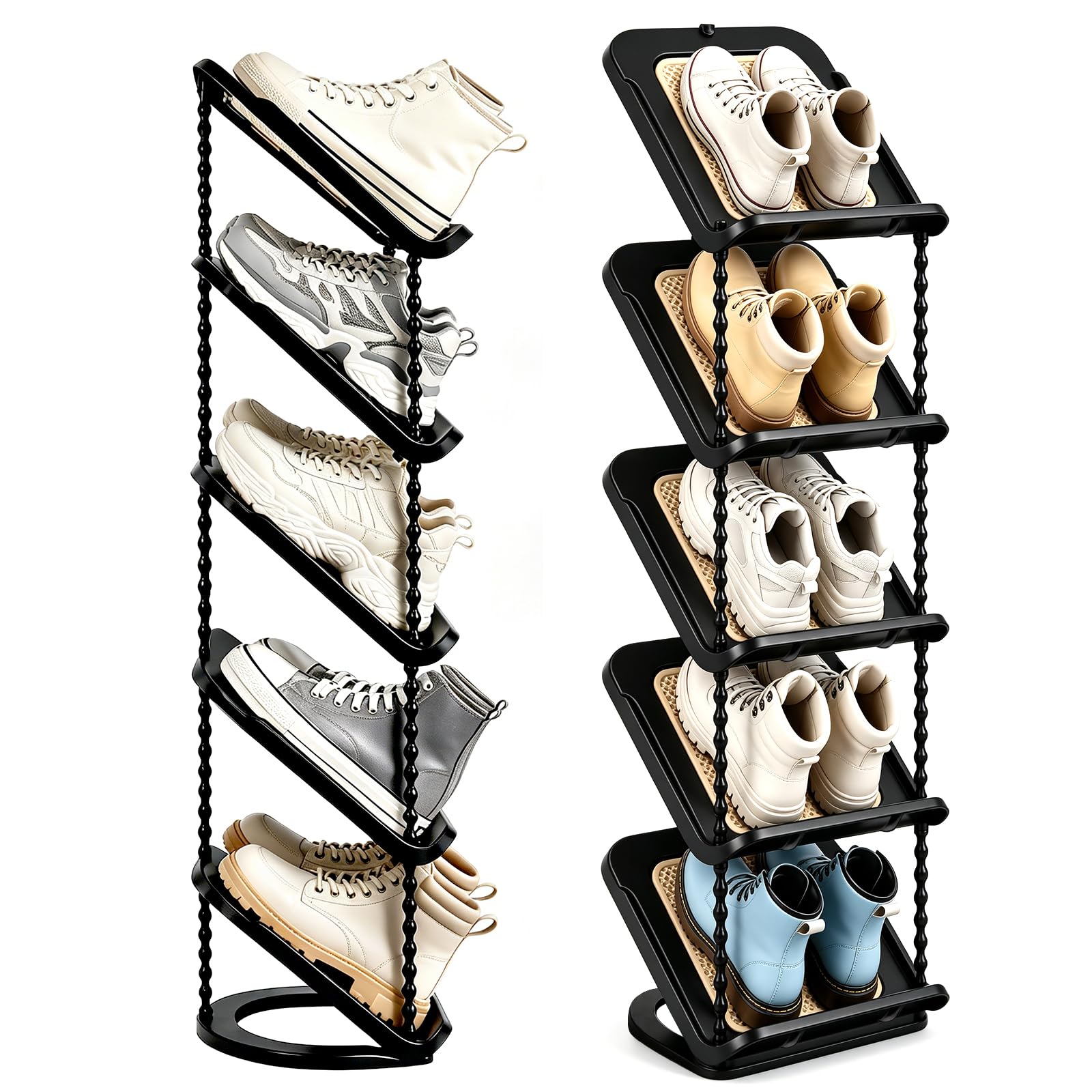 Patinao Sloping Narrow Shoe Rack 5 Tiers - Slim Tall Shoes Racks for Small Spaces and Corner, Shoe Storage Organiser Cabinet for Hallway, Vertical Shoe Shelf Stand Holder for Shoes and Boots - Black โ image 1
