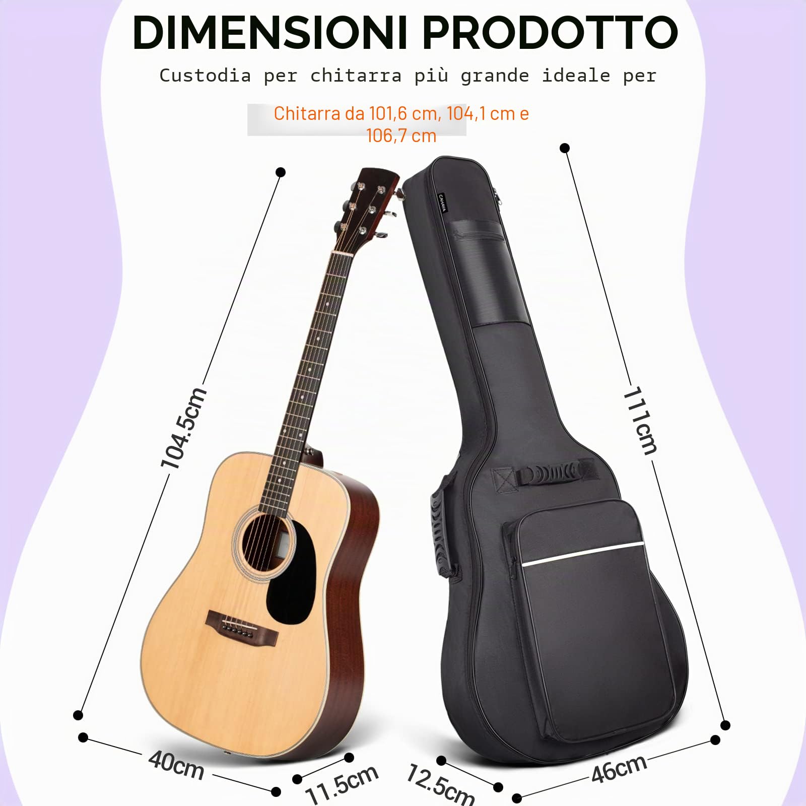 CAHAYA Custodia per Chitarra Universale [Nuova Versione Migliorata] Imbottita con 2 Tasche per Chitarra Acustica Classica ed Elettrica con Striscia Bianca (Misura della Chitarra 40/41/42")