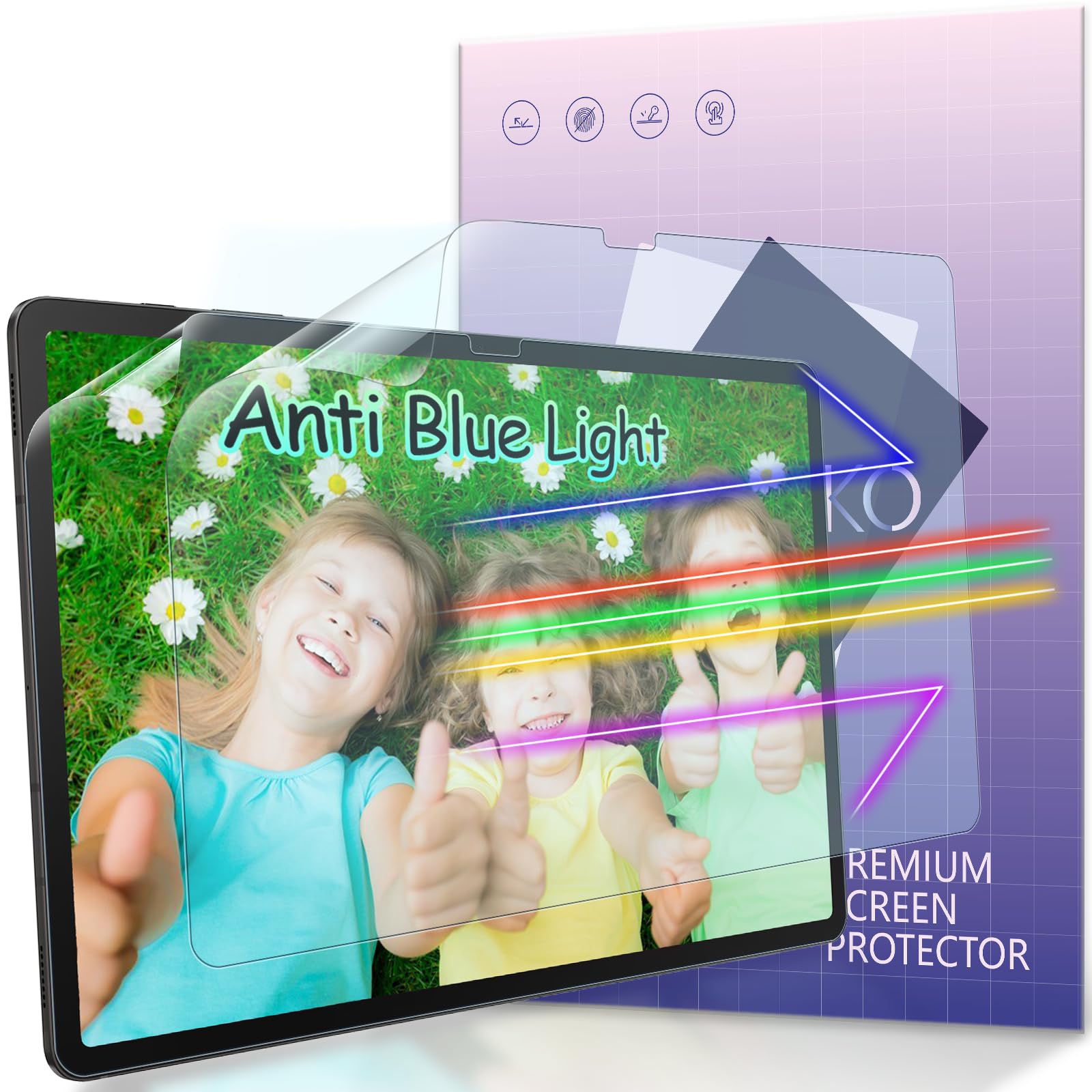 IPROKKO 2 Pack Anti Blue Light Screen Protector for Samsung Galaxy Tab S10 Plus/S9 FE Plus/S9 Plus/S8 Plus/S7 FE/S7 Plus (12.4 Inch), Matte Anti Glare Harmful Light Filter Eye Protection Cover, Bubble Free Easy Install
