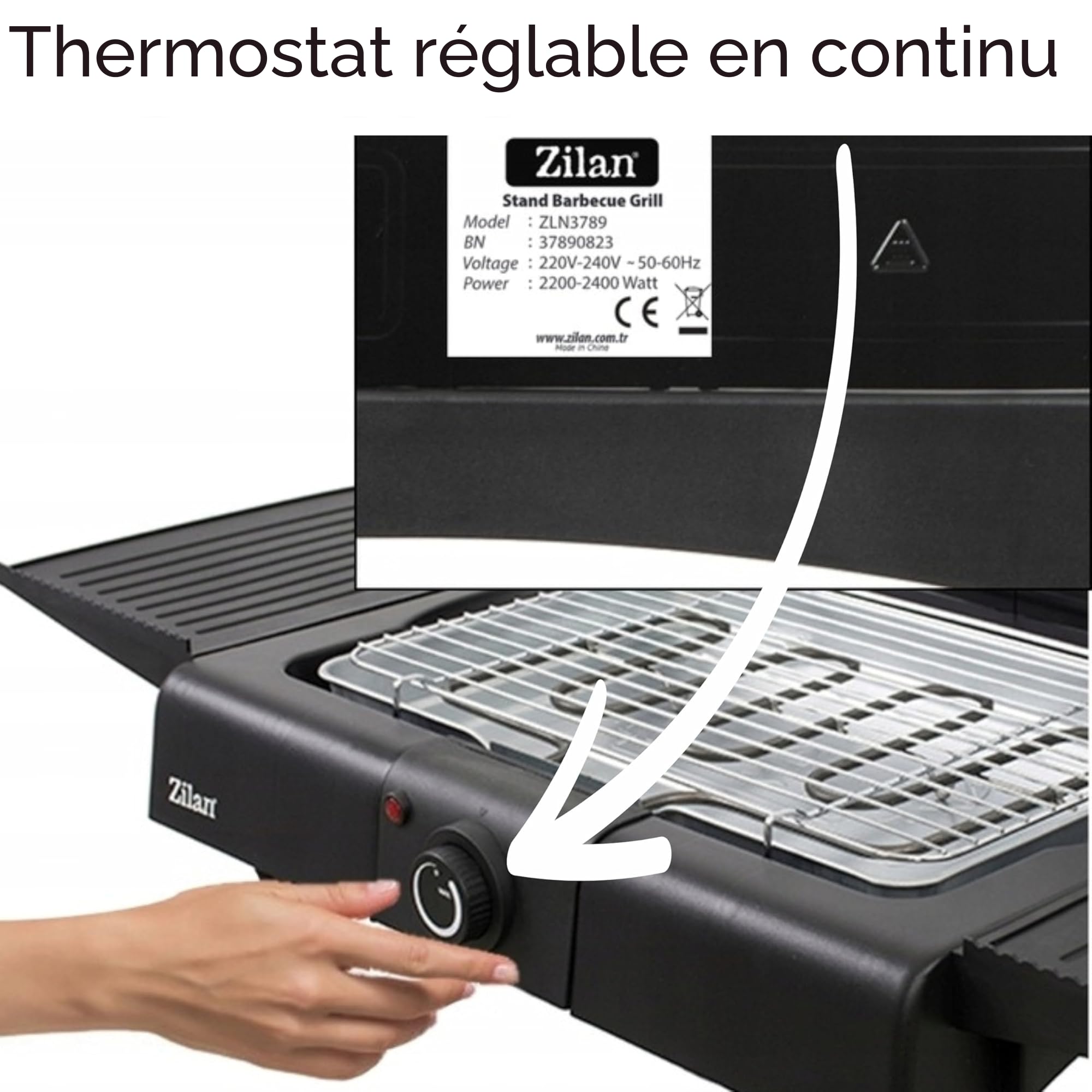 Barbecue électrique 2 en 1 - 2 400 W - Barbecue électrique pour balcon, extérieur et intérieur avec pied - Grandes surfaces de cuisson - Régulateur de température en continu