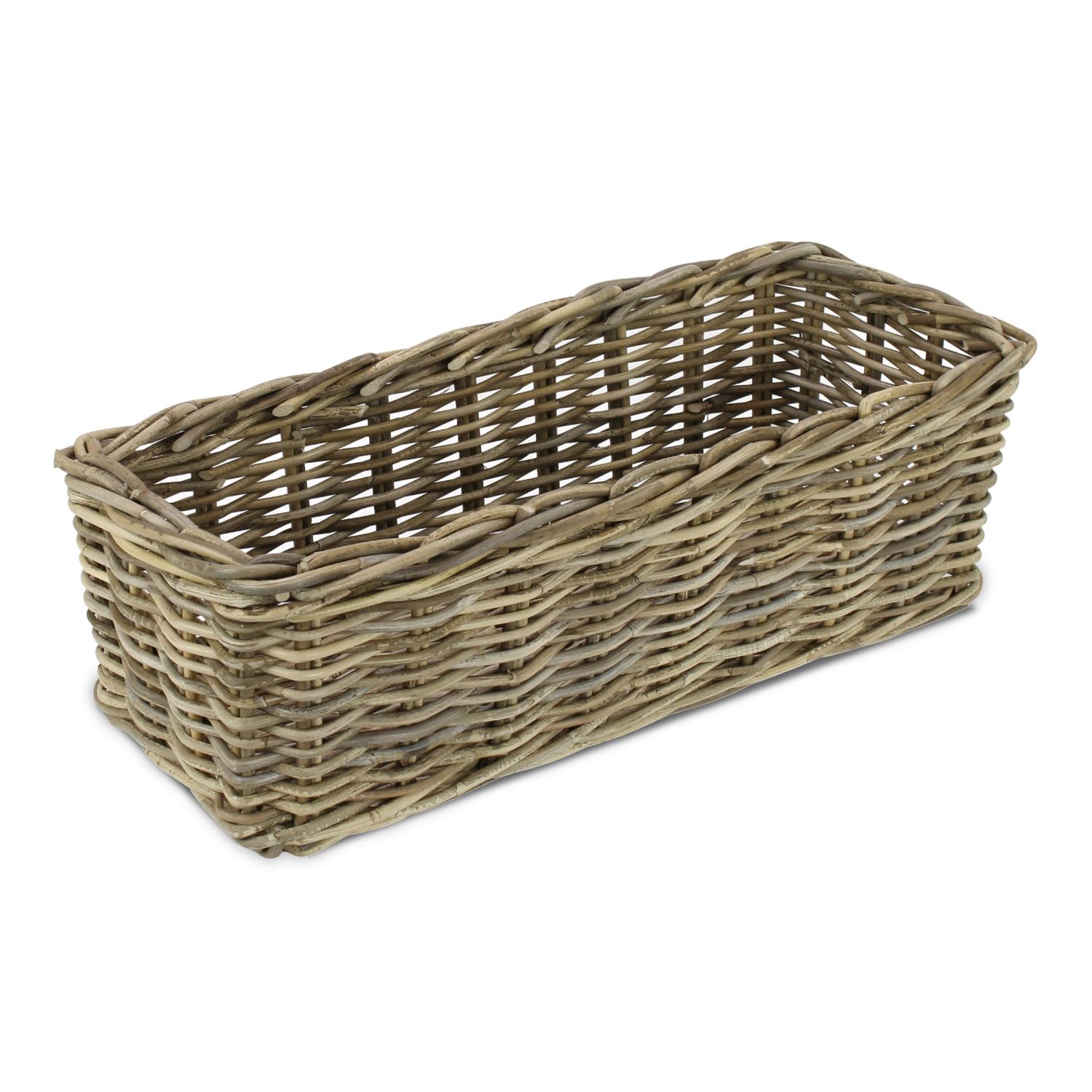 Gadsby Grey Deep Kubu Rattan Rectangular Storage Basket - Handwoven Wash Wicker Organiser For Home, Blankets, Textiles & Decorative Storage