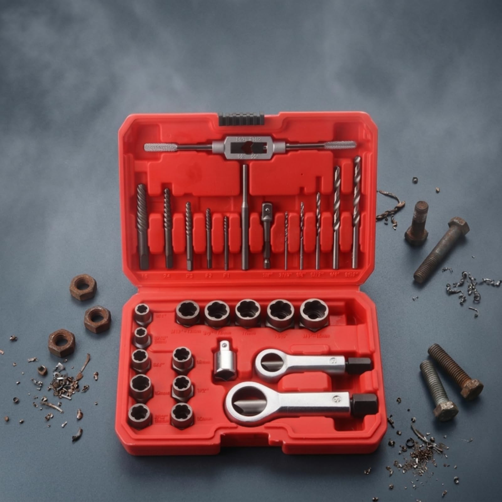 Set Estrattori Viti e Dadi Robusto Estrattori con Valigetta Compatto Bussole Estrattive per Artigiani, Officina, Garage, Riparazioni Domestiche, Rosso