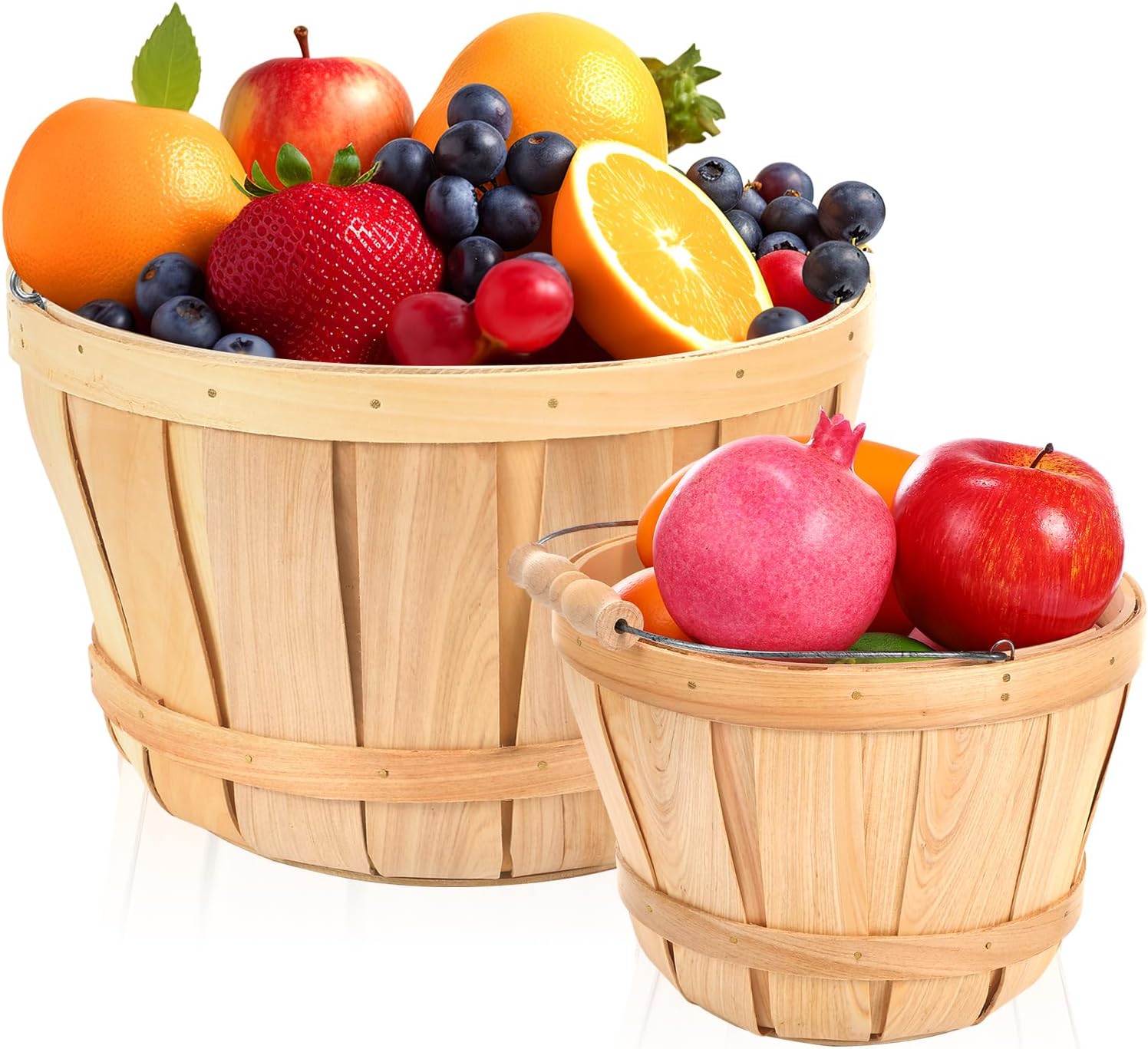 DoubleFill 2 Pcs Round Wooden Basket Empty Wood Basket with