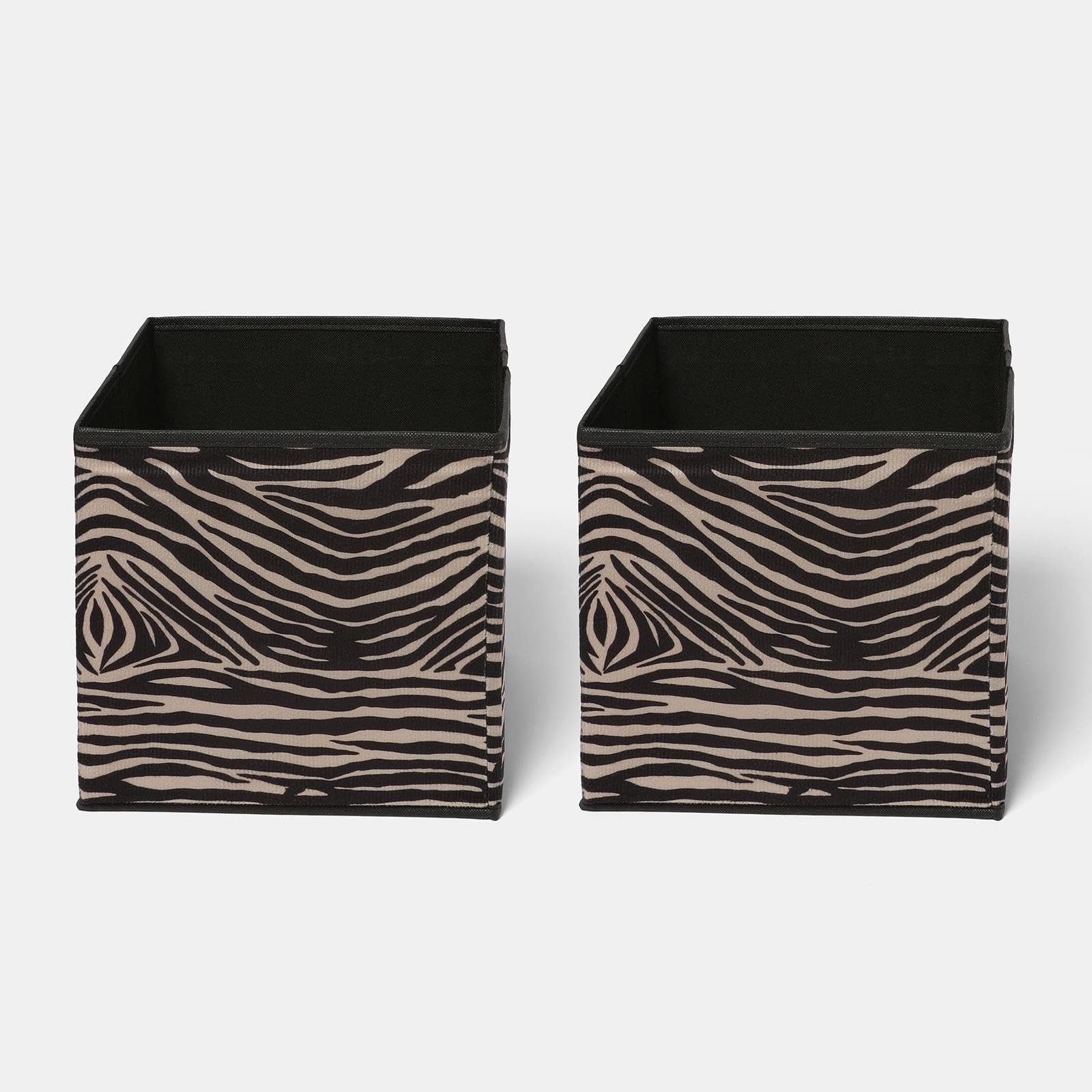 OHS Fabric Storage Cubes Pop Up Collapsible Cube Boxes 2 Pack, Zebra Brown